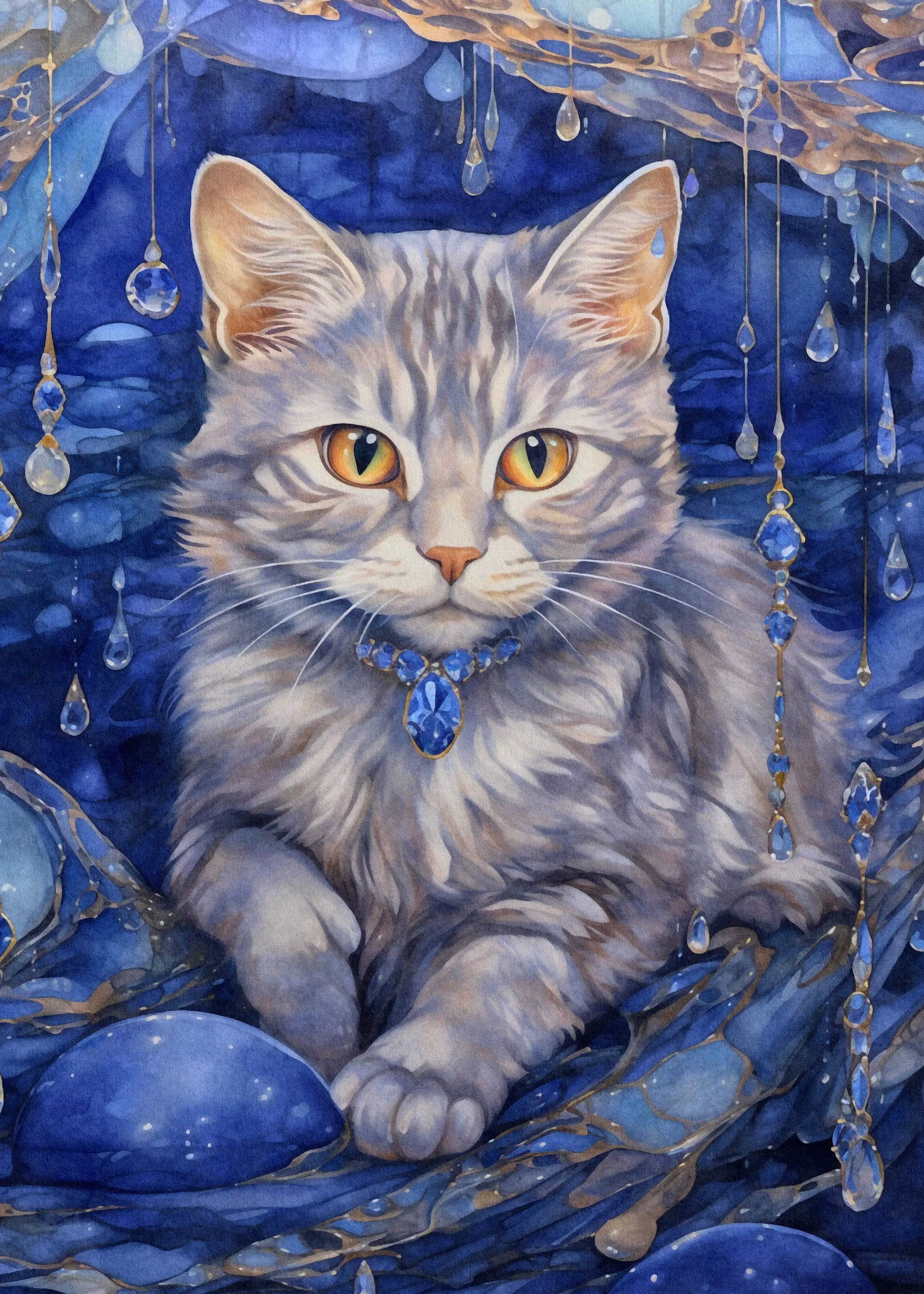 Bedroom Living Room Home Decor Unframed Canvas Cats and Crystals Wall Art Poster Print Special Gift