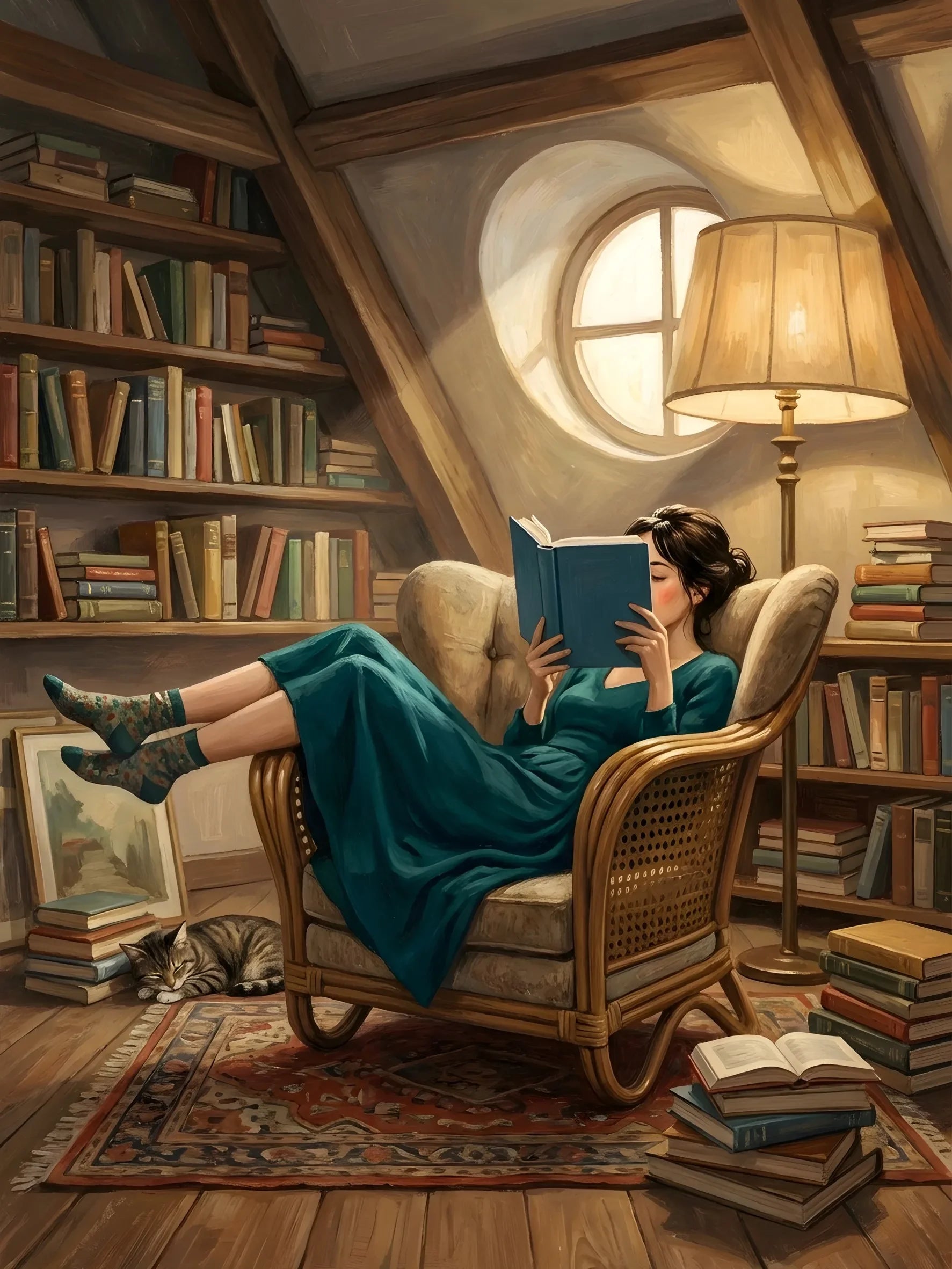 Vintage Reading Moment Scene Canvas Art Unframed Wall Poster Cozy Home Decoration for Bedroom Living Room & Perfect Gift