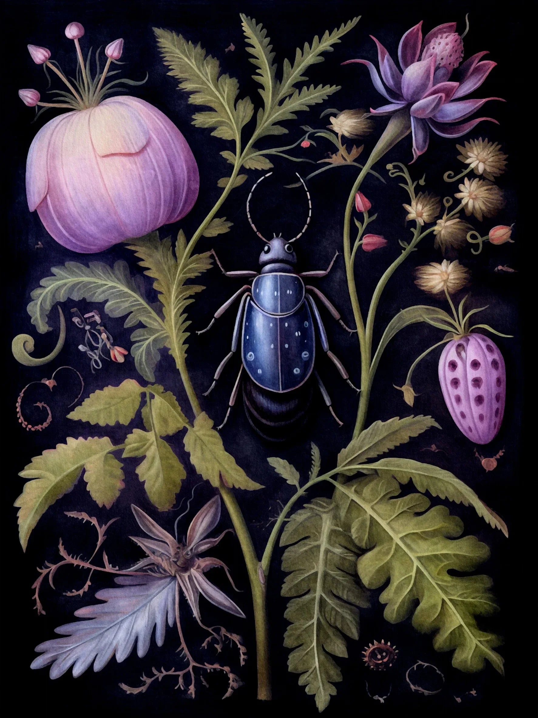 Botanical Beetles Retro Landscape Unframed Canvas Wall Art Poster Print For Home Living Room Bedroom Decor