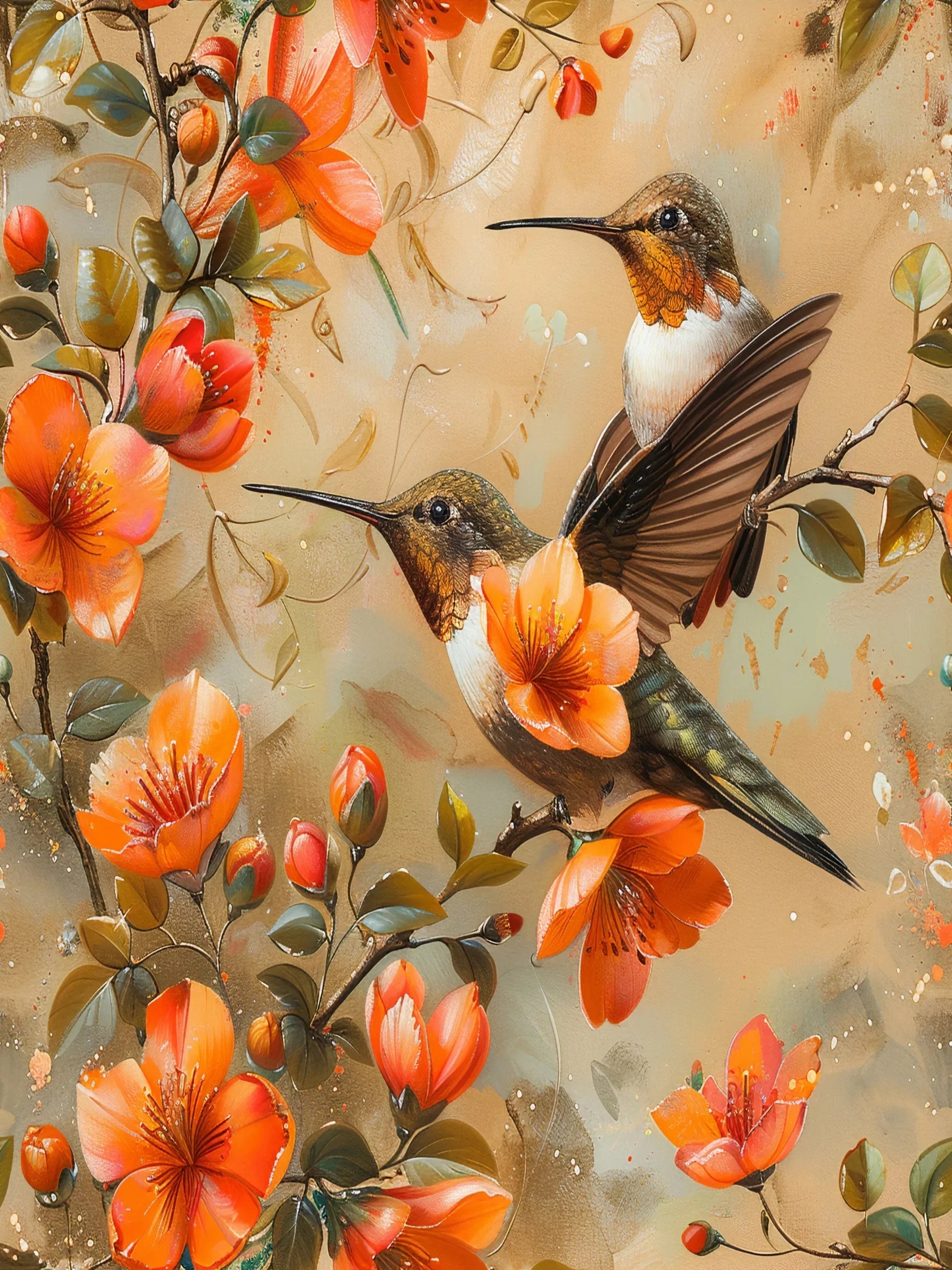 Spring Hummingbird Unframed Canvas Wall Art Print Poster Stylish Decoration for Living Room Bedroom Home & Lovely Present