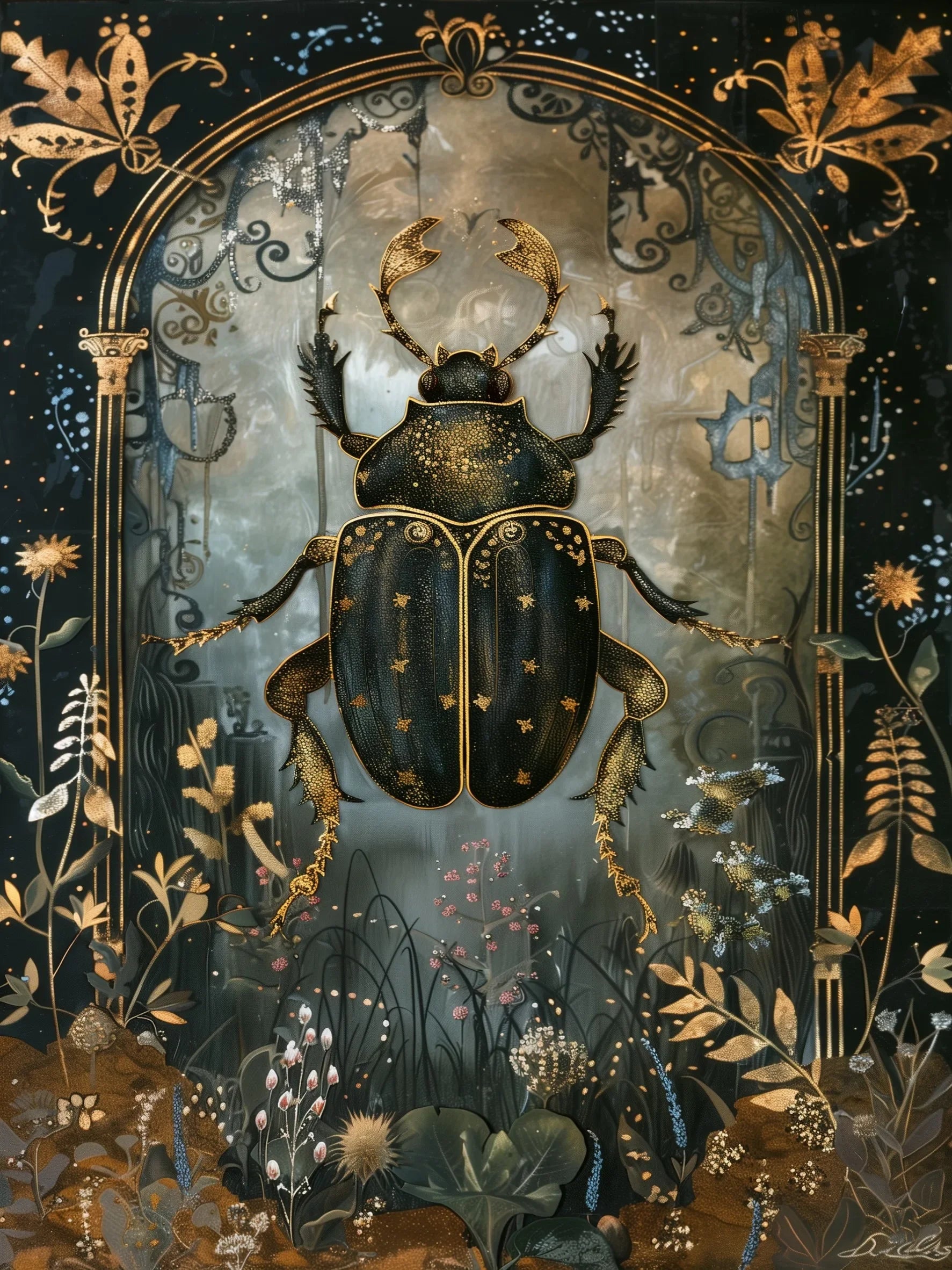 Gothic Beetle Wall Art Unframed Canvas Print Poster Fashion Home Decor for Bedroom Living Room & Special Present