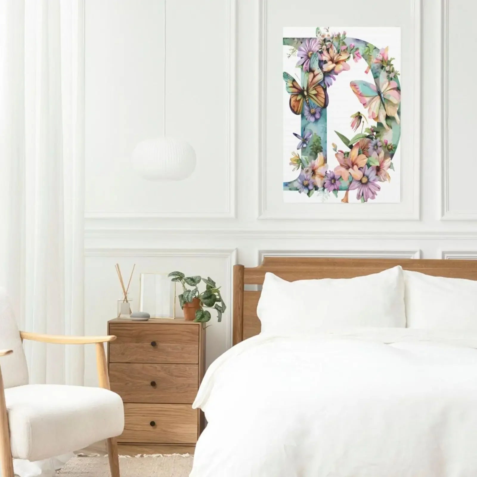 Watercolor Floral Alphabet Canvas Print Unframed Wall Art Poster Home Decoration for Bedroom Living Room & Great Gift Idea