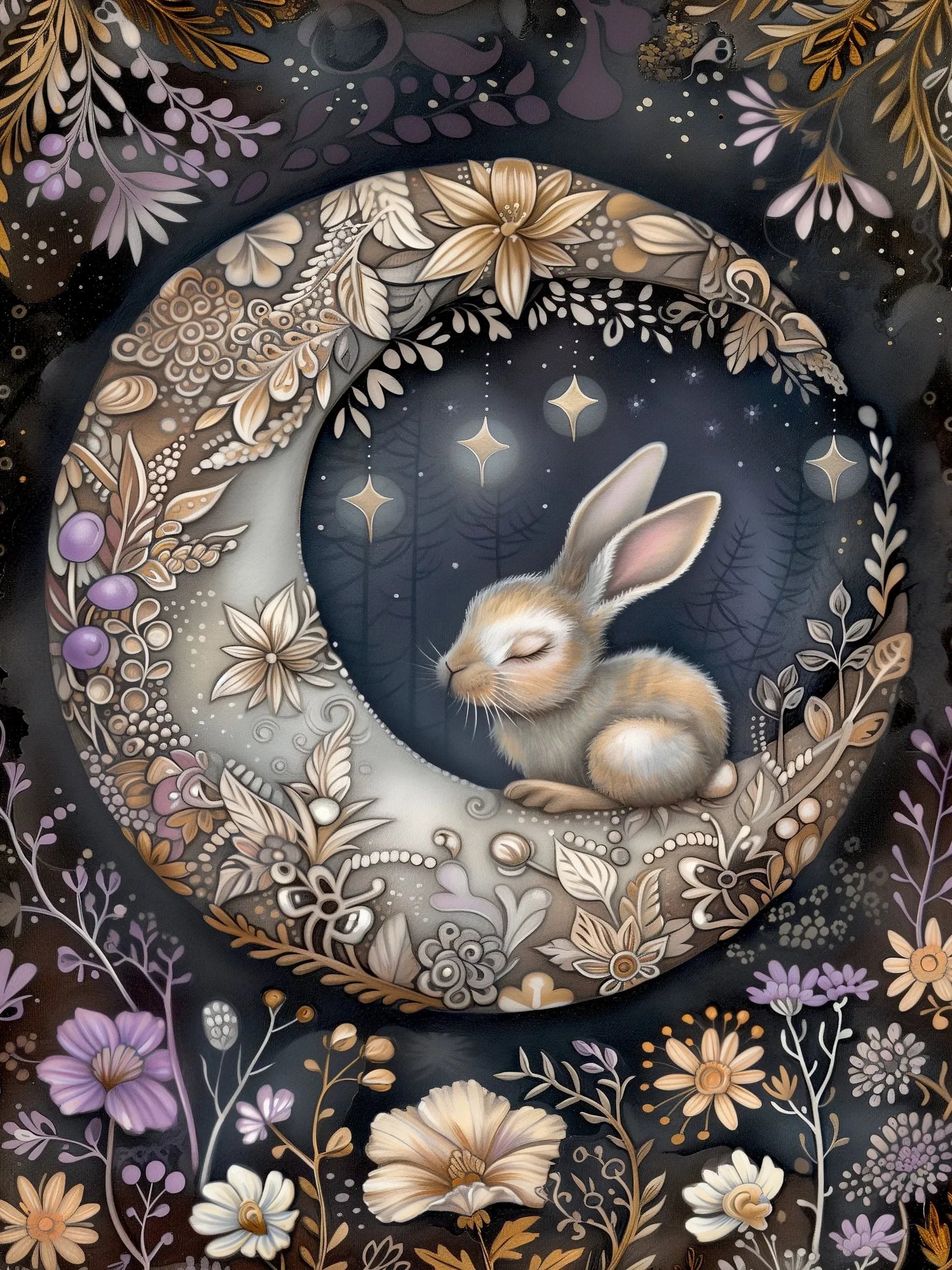 Moon Animals Unframed Canvas Art Poster Chic Wall Decor for Home Living Room Bedroom & Perfect Present