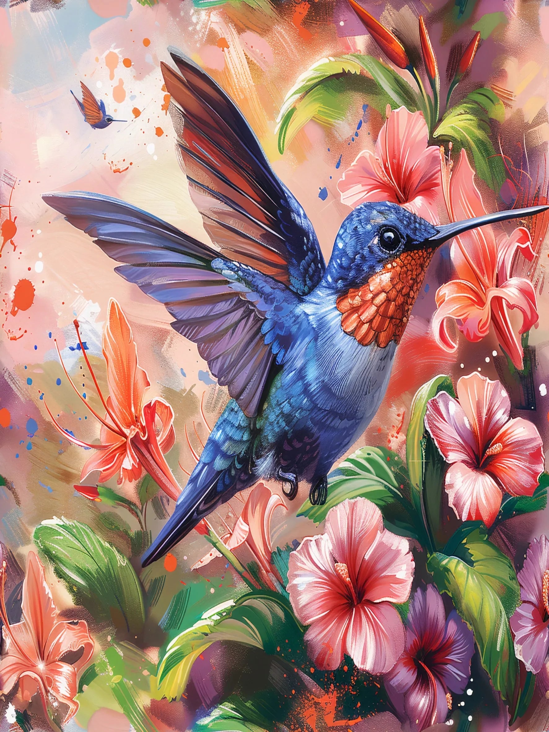 Spring Hummingbird Unframed Canvas Wall Art Print Poster Stylish Decoration for Living Room Bedroom Home & Lovely Present