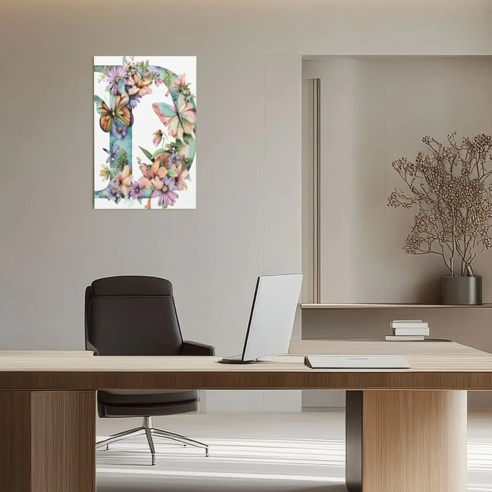 Watercolor Floral Alphabet Canvas Print Unframed Wall Art Poster Home Decoration for Bedroom Living Room & Great Gift Idea