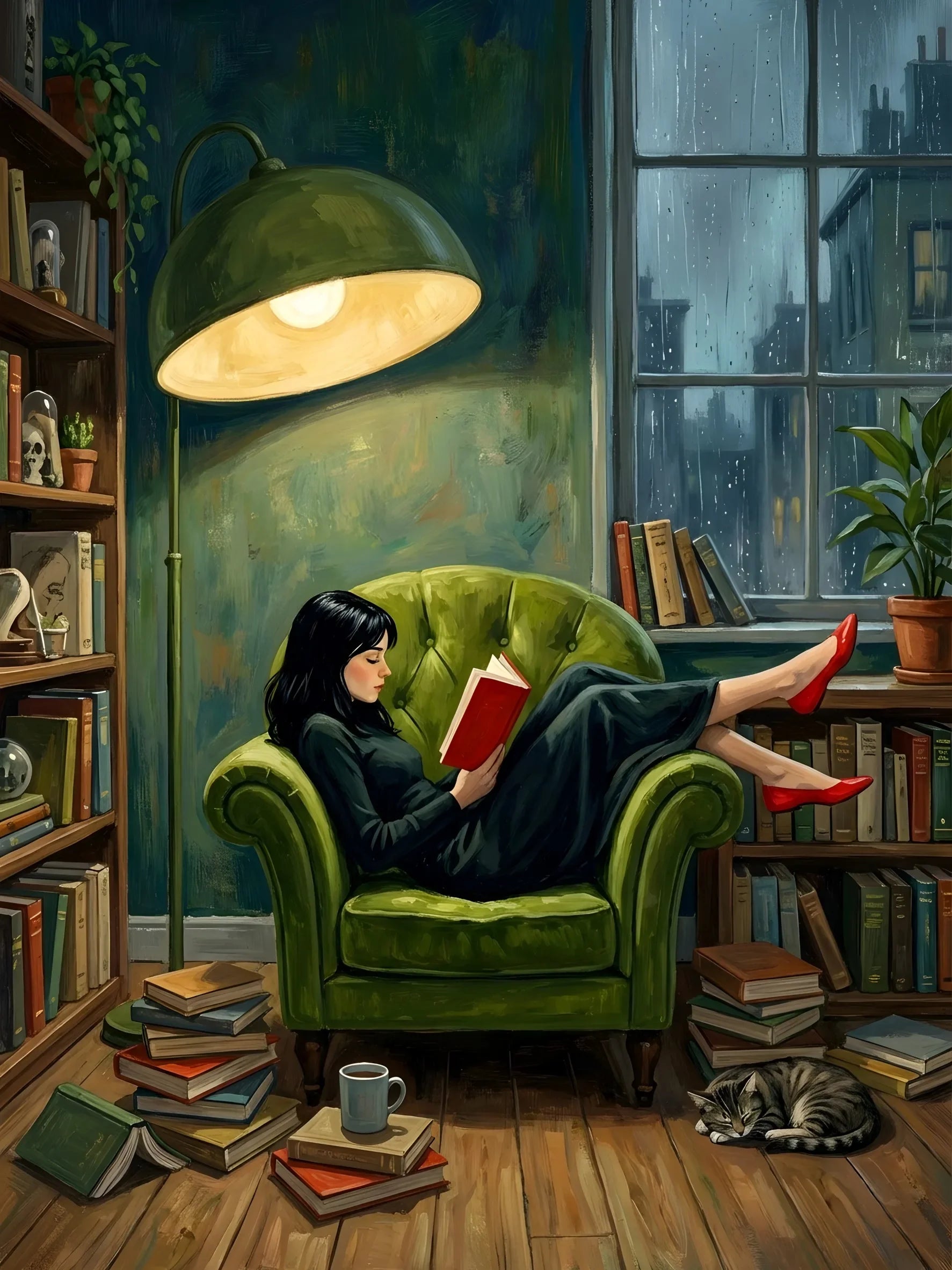 Vintage Reading Moment Scene Canvas Art Unframed Wall Poster Cozy Home Decoration for Bedroom Living Room & Perfect Gift