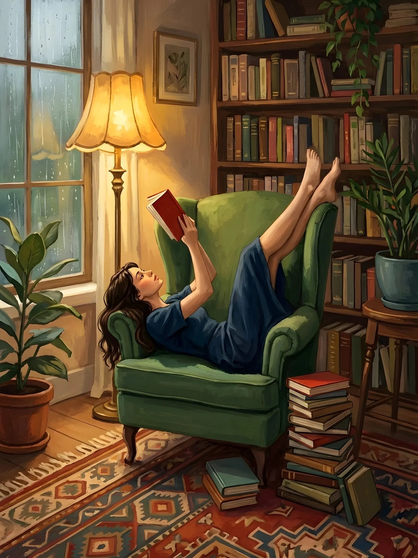 Vintage Reading Moment Scene Canvas Art Unframed Wall Poster Cozy Home Decoration for Bedroom Living Room & Perfect Gift
