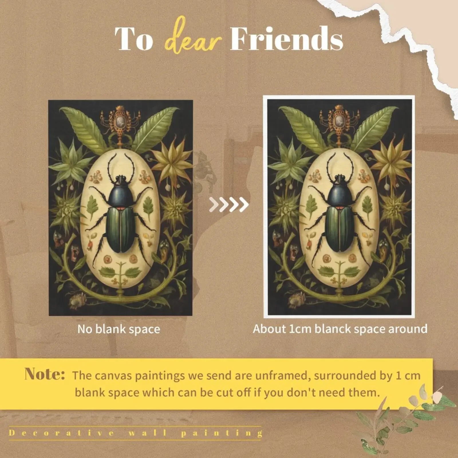 Botanical Beetles Retro Landscape Unframed Canvas Wall Art Poster Print For Home Living Room Bedroom Decor