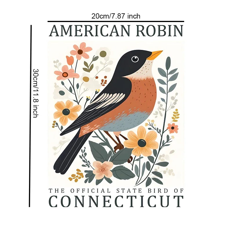 US State Birds Unframed Canvas Wall Art Poster Cozy Home Decor for Bedroom Living Room & Thoughtful Gift