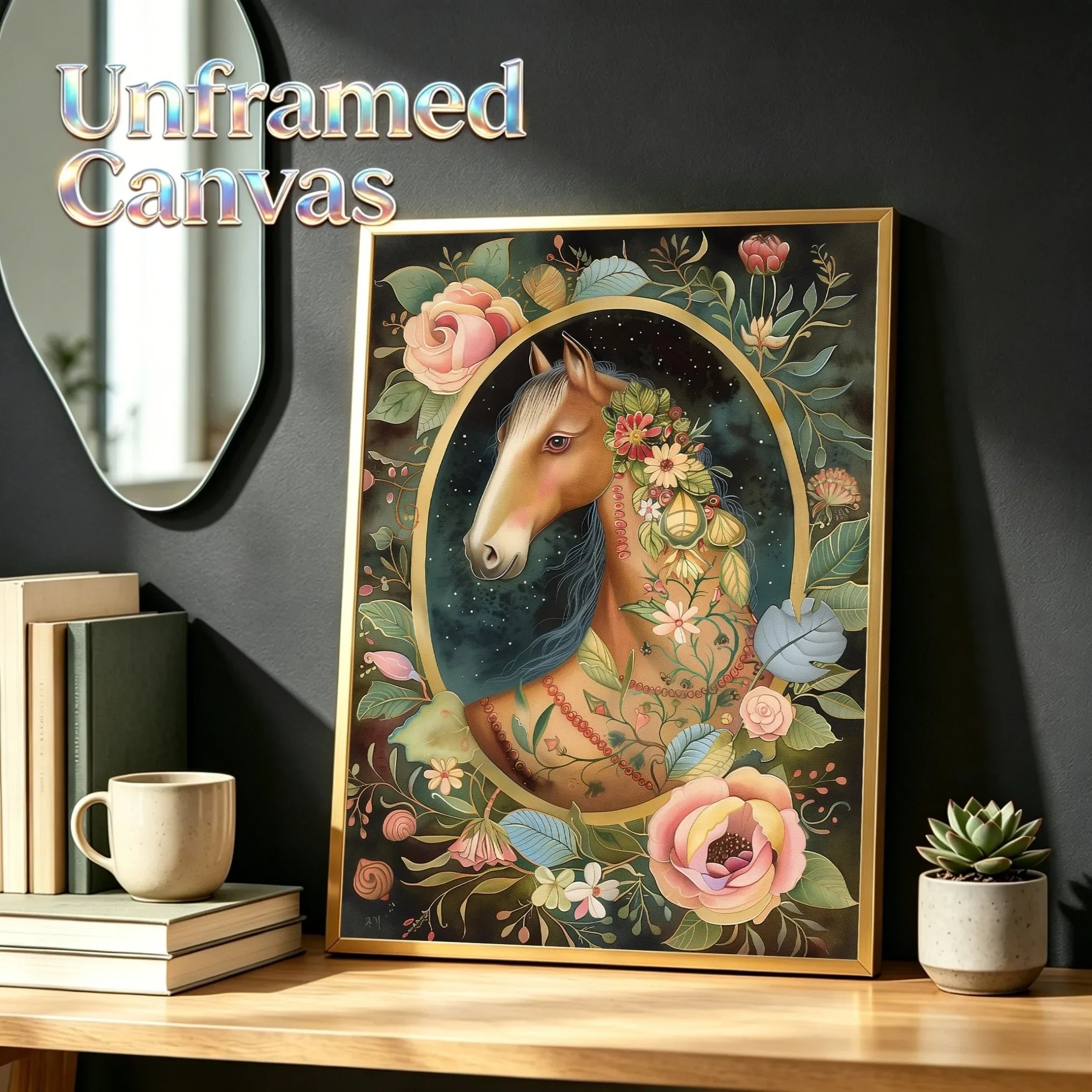 Retro Floral Horse Unframed Canvas Art Print Poster Wall Decor For Living Room Bedroom Home Decoration Ideal Gift