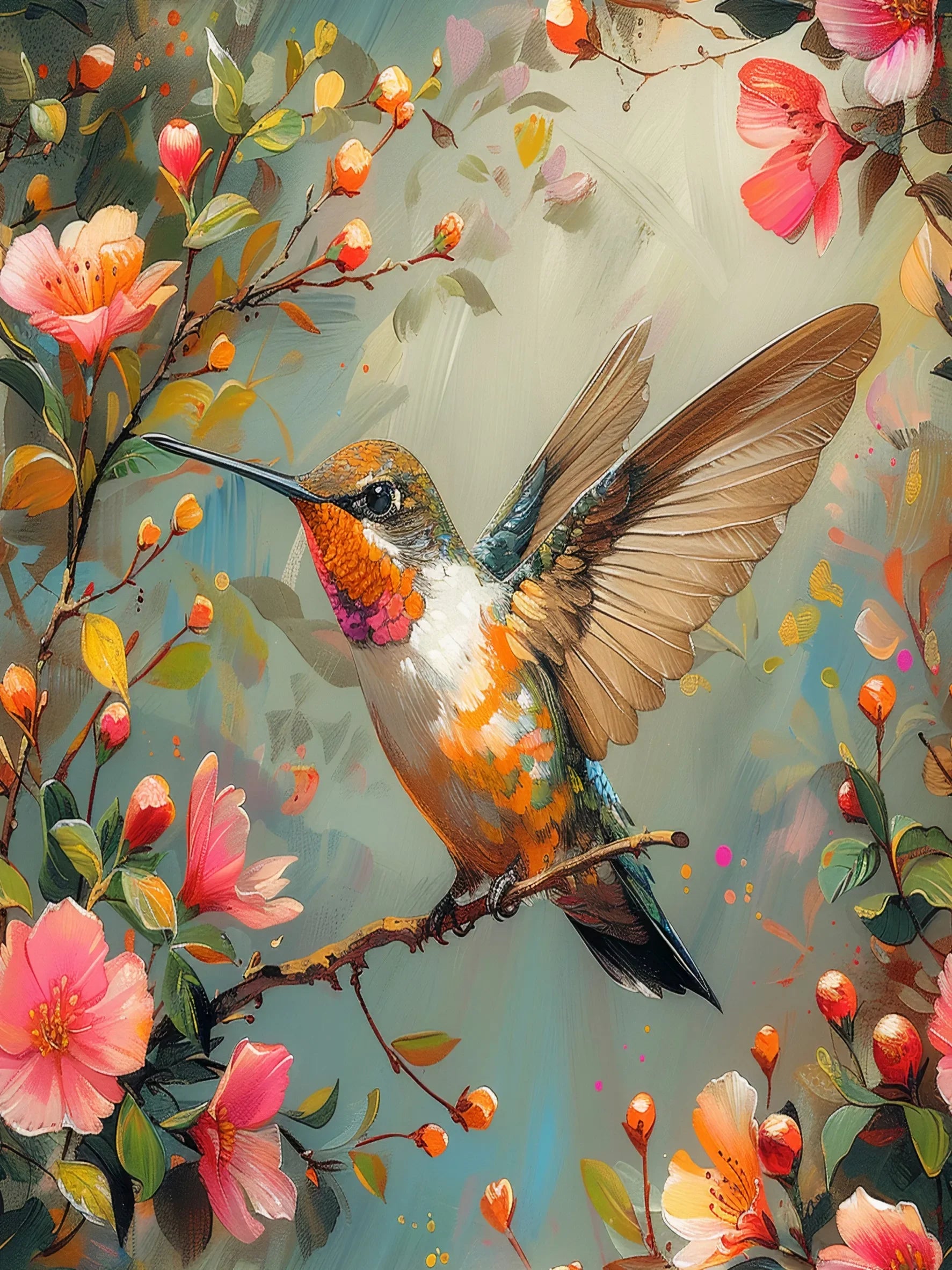 Spring Hummingbird Unframed Canvas Wall Art Print Poster Stylish Decoration for Living Room Bedroom Home & Lovely Present