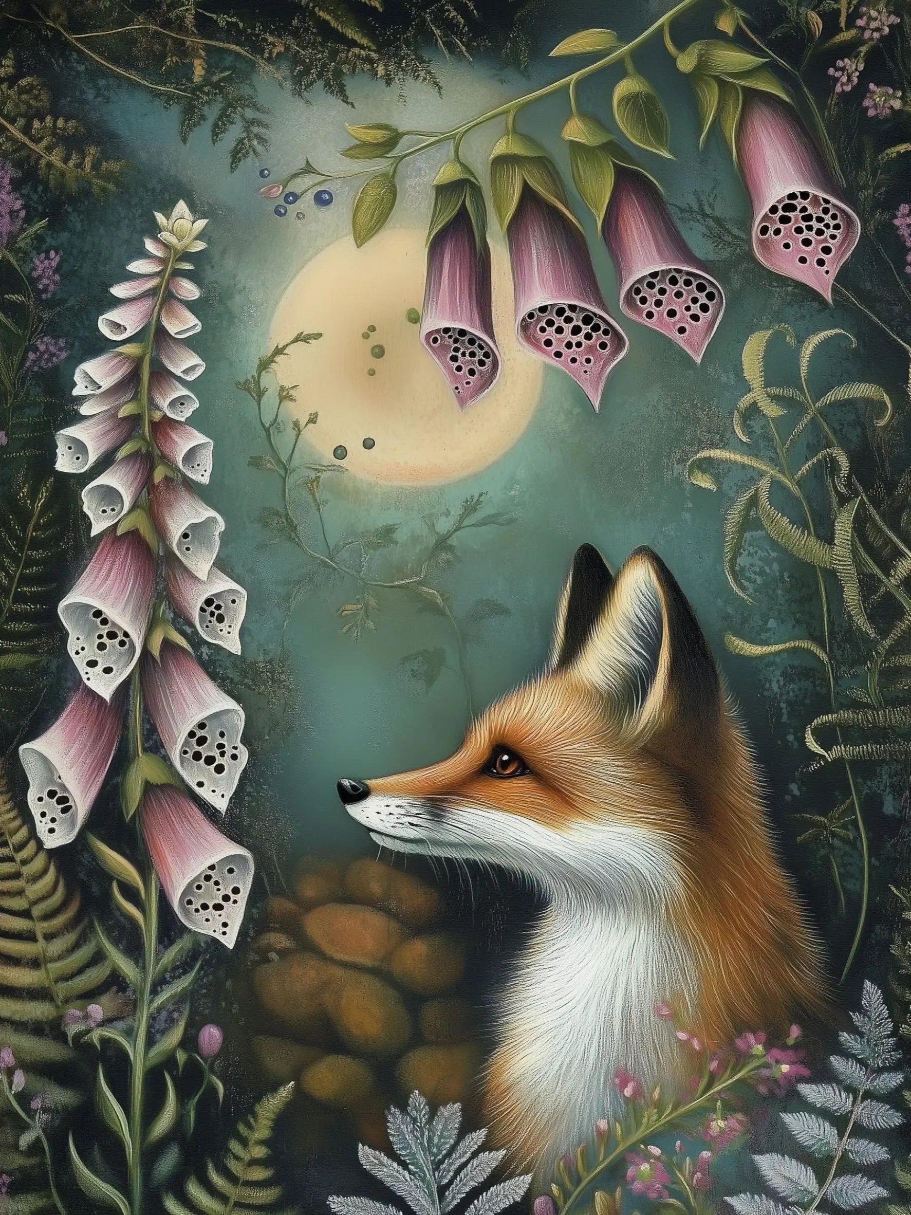Fox & Fern Unframed Canvas Art Print Poster Warm Wall Decor for Living Room Bedroom & Beautiful Present
