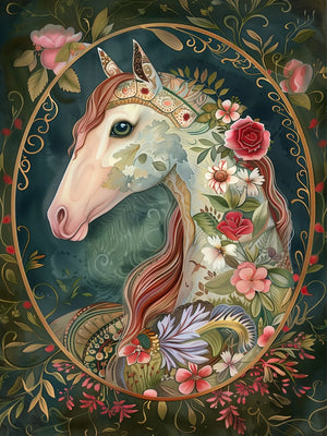 Retro Floral Horse Unframed Canvas Art Print Poster Wall Decor For Living Room Bedroom Home Decoration Ideal Gift