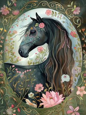 Retro Floral Horse Unframed Canvas Art Print Poster Wall Decor For Living Room Bedroom Home Decoration Ideal Gift