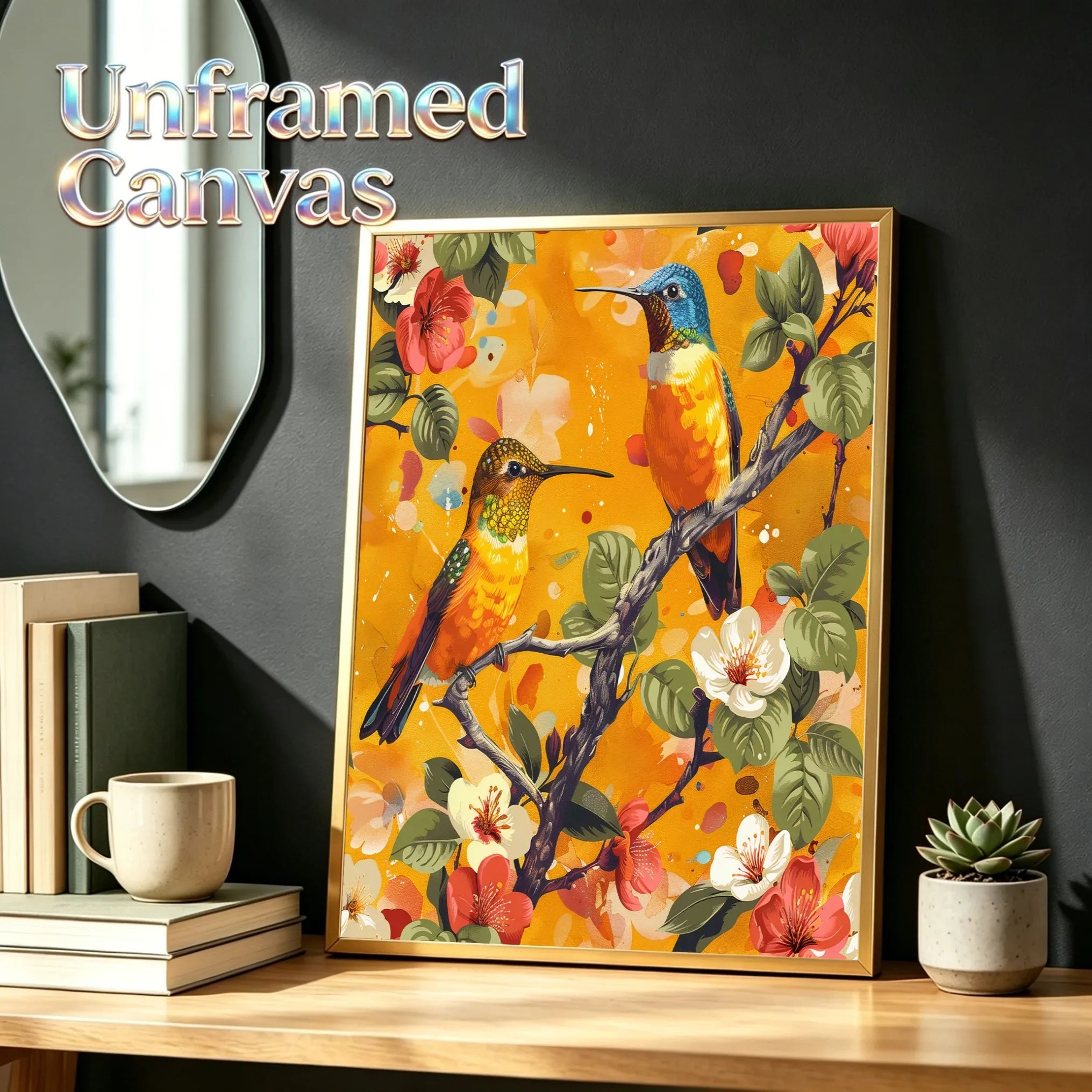 Spring Hummingbird Unframed Canvas Wall Art Print Poster Stylish Decoration for Living Room Bedroom Home & Lovely Present