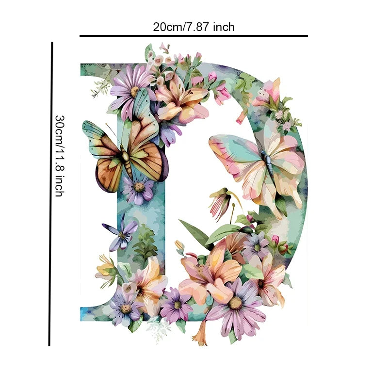 Watercolor Floral Alphabet Canvas Print Unframed Wall Art Poster Home Decoration for Bedroom Living Room & Great Gift Idea