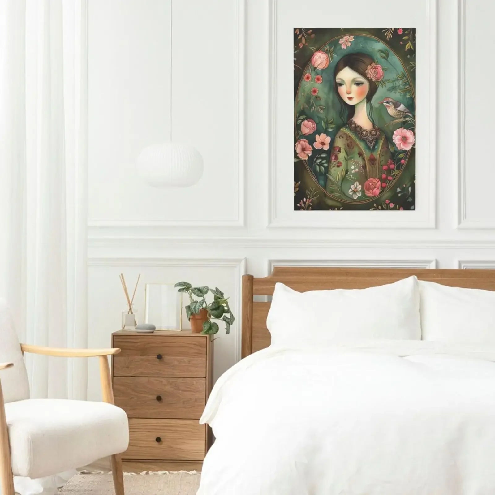 Unframed Canvas Floral Lady Art Print Poster Wall Art for Home Living Room Bedroom Decor & Perfect Present