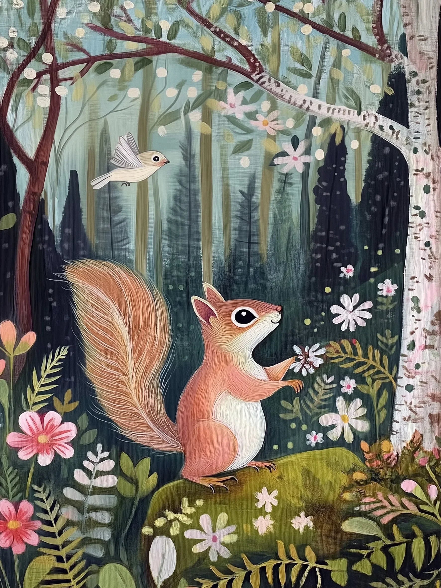 Friendly Forest View Unframed Canvas Wall Art Poster Modern Home Decor for Bedroom Living Room & Ideal Gift