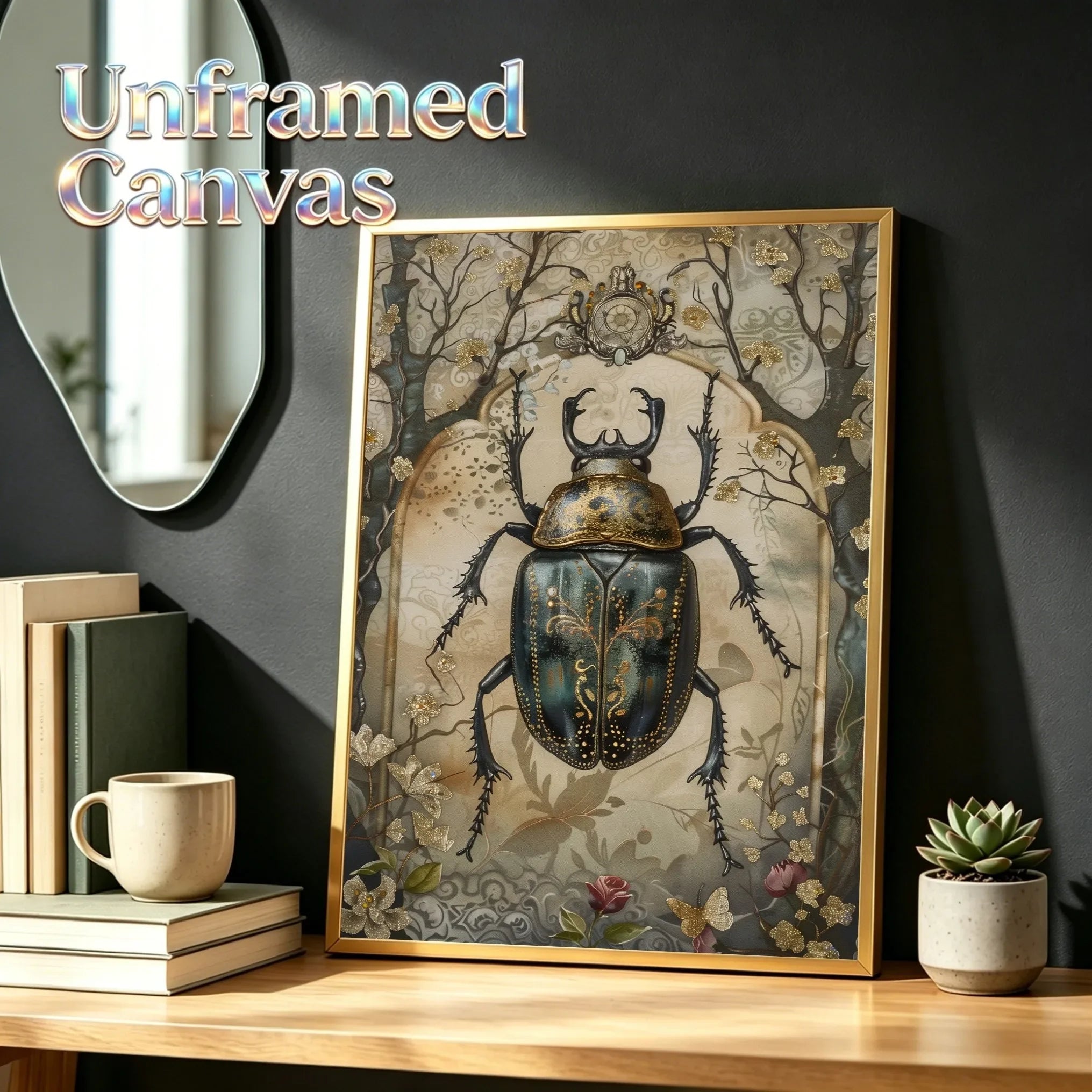 Gothic Beetle Wall Art Unframed Canvas Print Poster Fashion Home Decor for Bedroom Living Room & Special Present