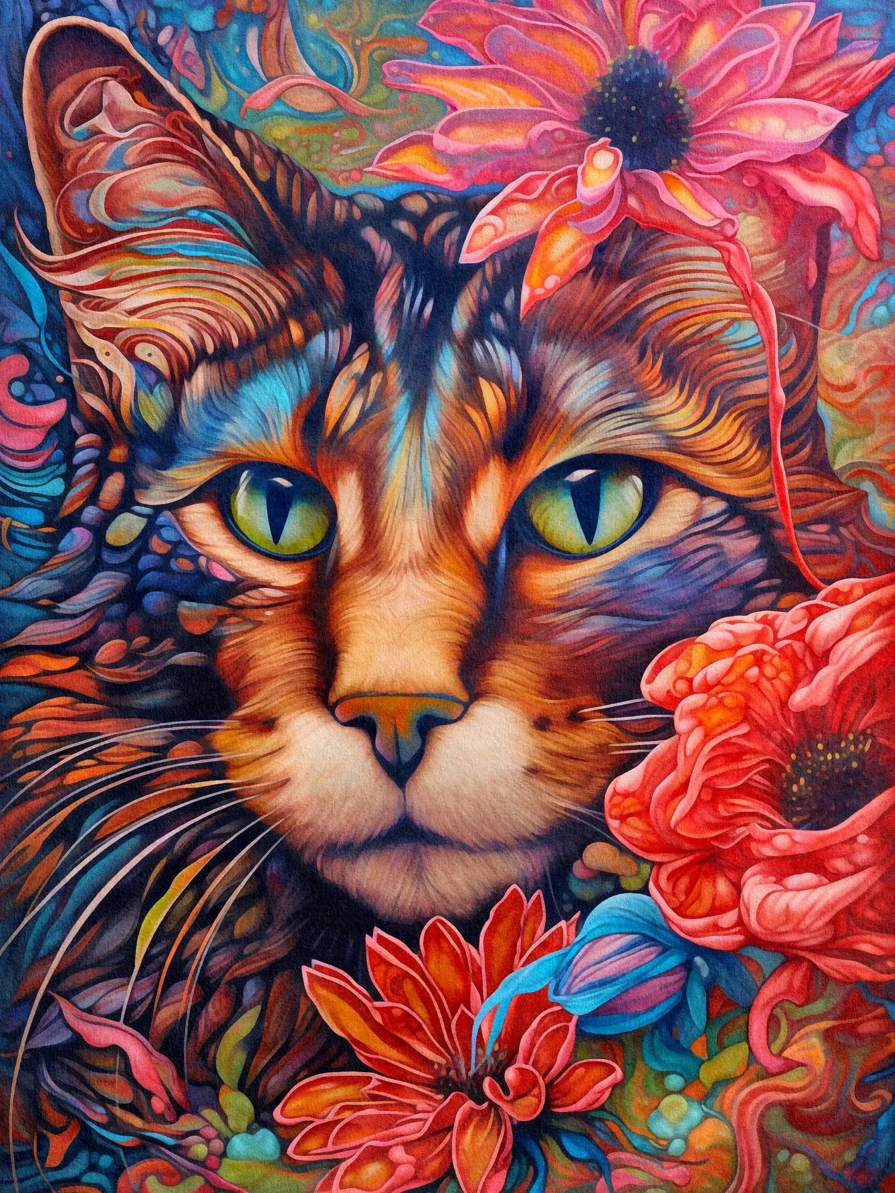 Floral Cats Unframed Canvas Print Poster Wall Art For Living Room Bedroom Home Decor And Gifts