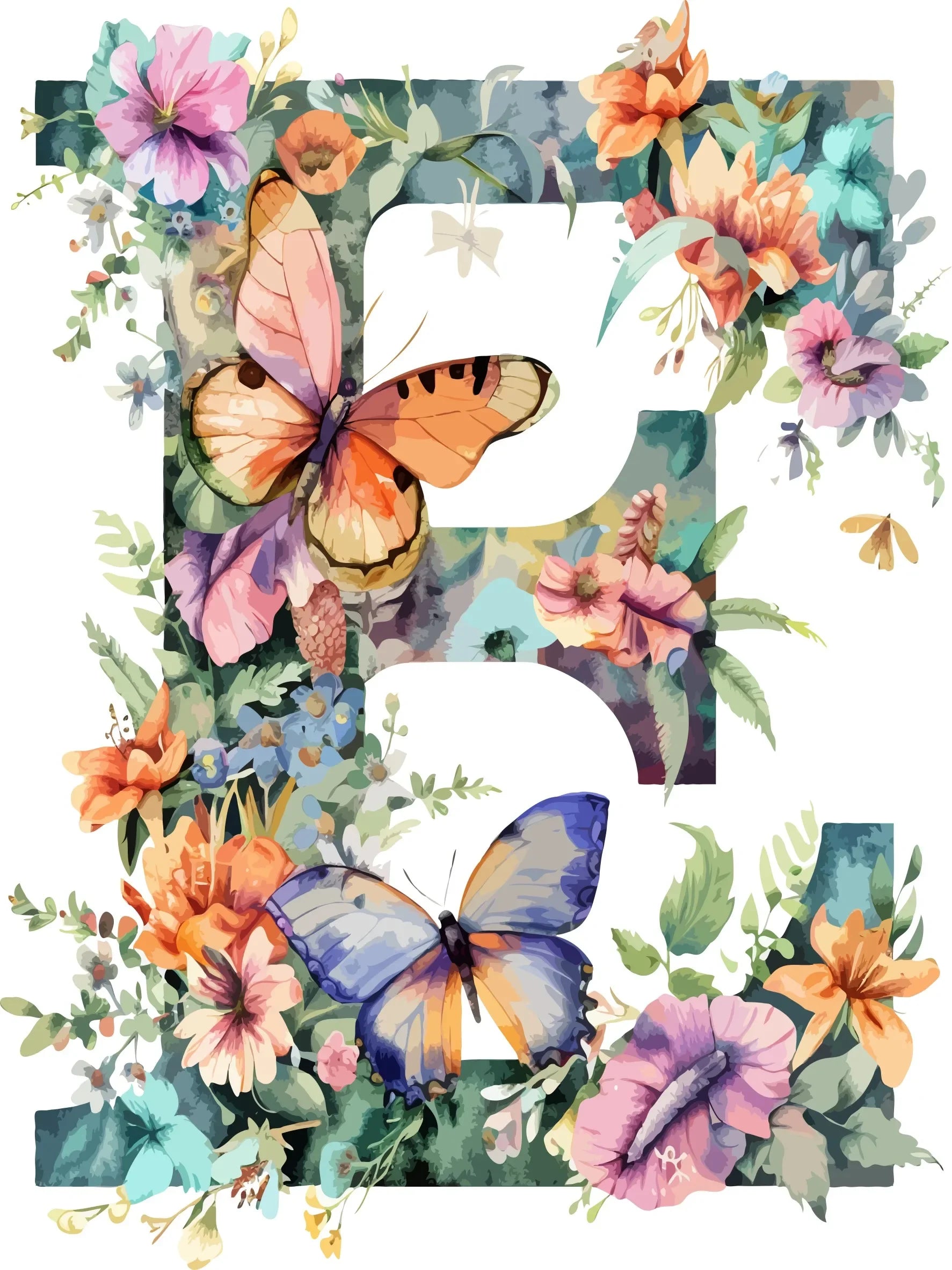 Watercolor Floral Alphabet Canvas Print Unframed Wall Art Poster Home Decoration for Bedroom Living Room & Great Gift Idea