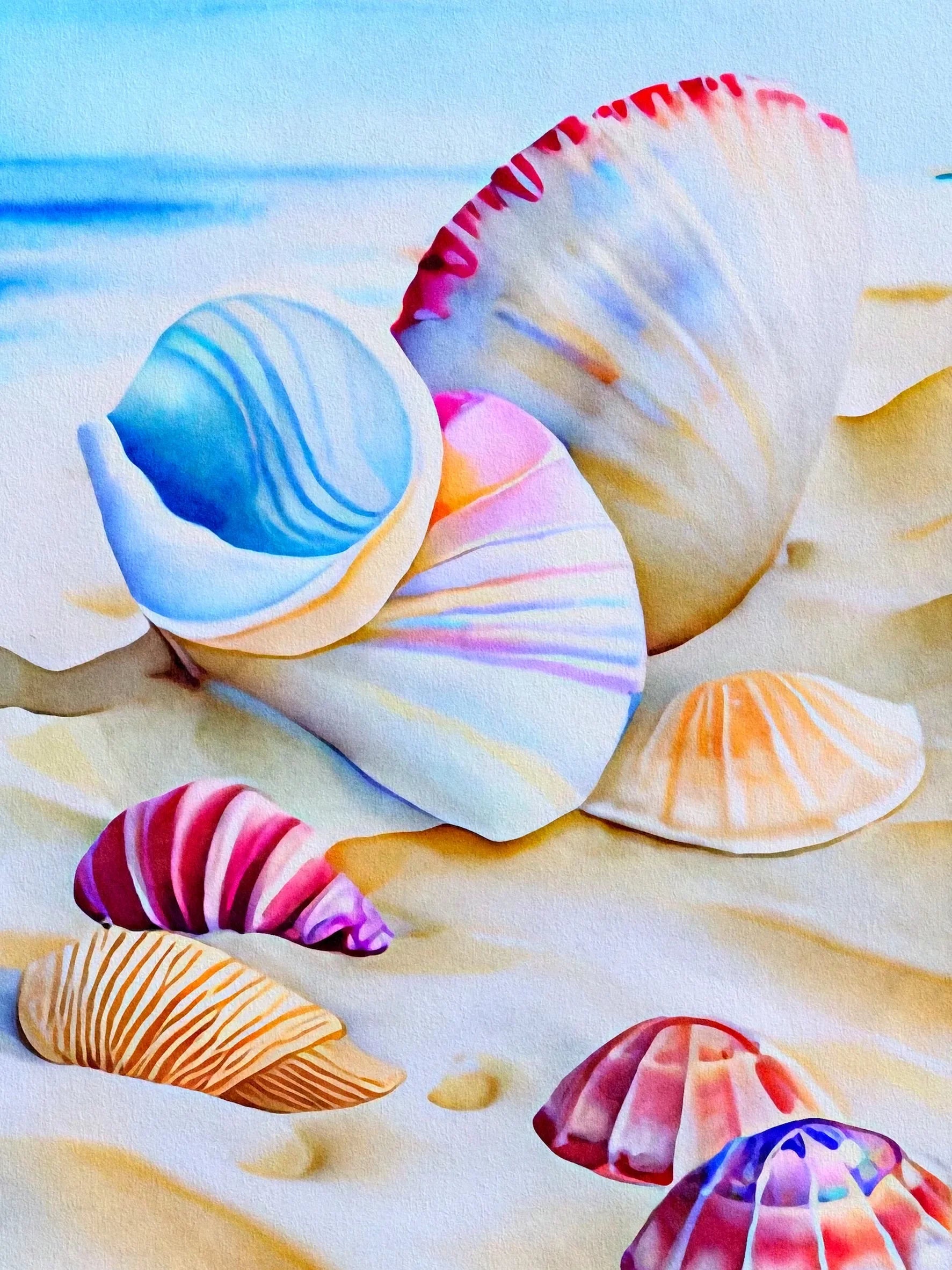 Seashell & Beach Unframed Canvas Art Print Wall Poster Home Decor for Living Room Bedroom & Fine Present