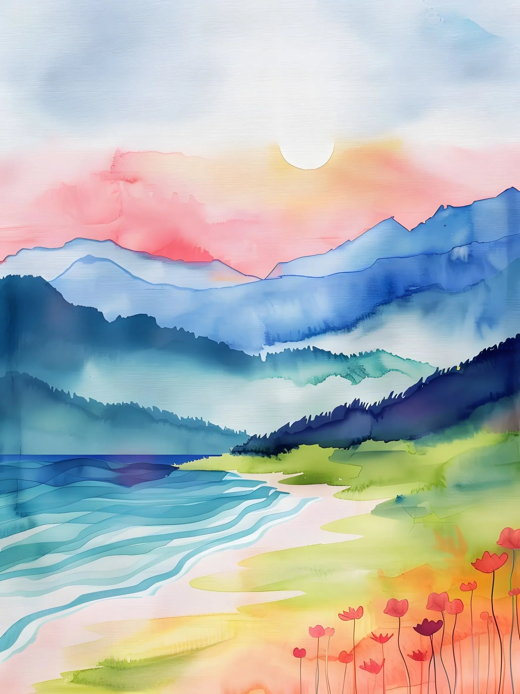 Wall Art Canvas Poster Print Unframed Abstract Watercolor Landscape For Home Living Room Bedroom Decor Gift Idea