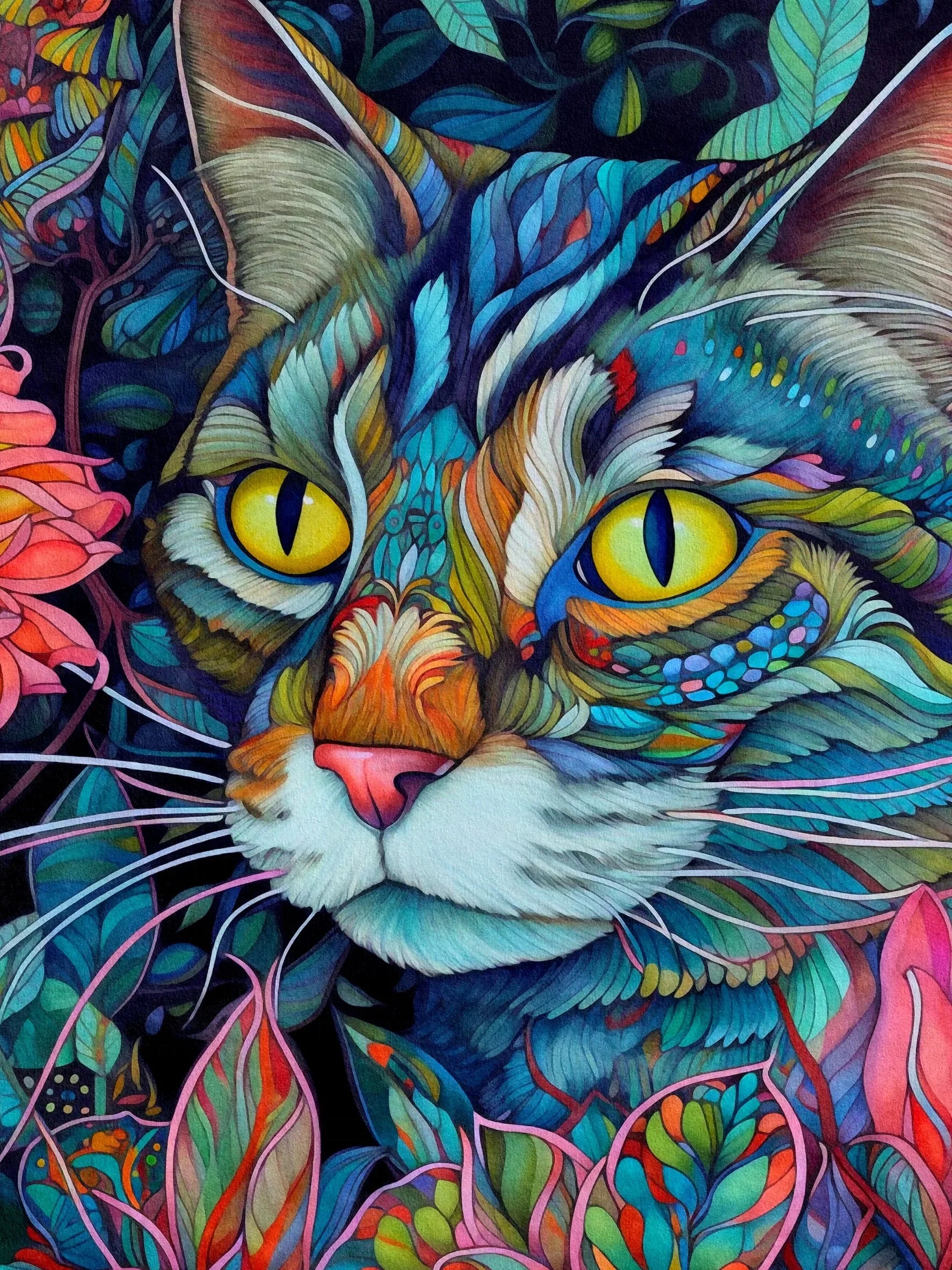 Floral Cats Unframed Canvas Print Poster Wall Art For Living Room Bedroom Home Decor And Gifts