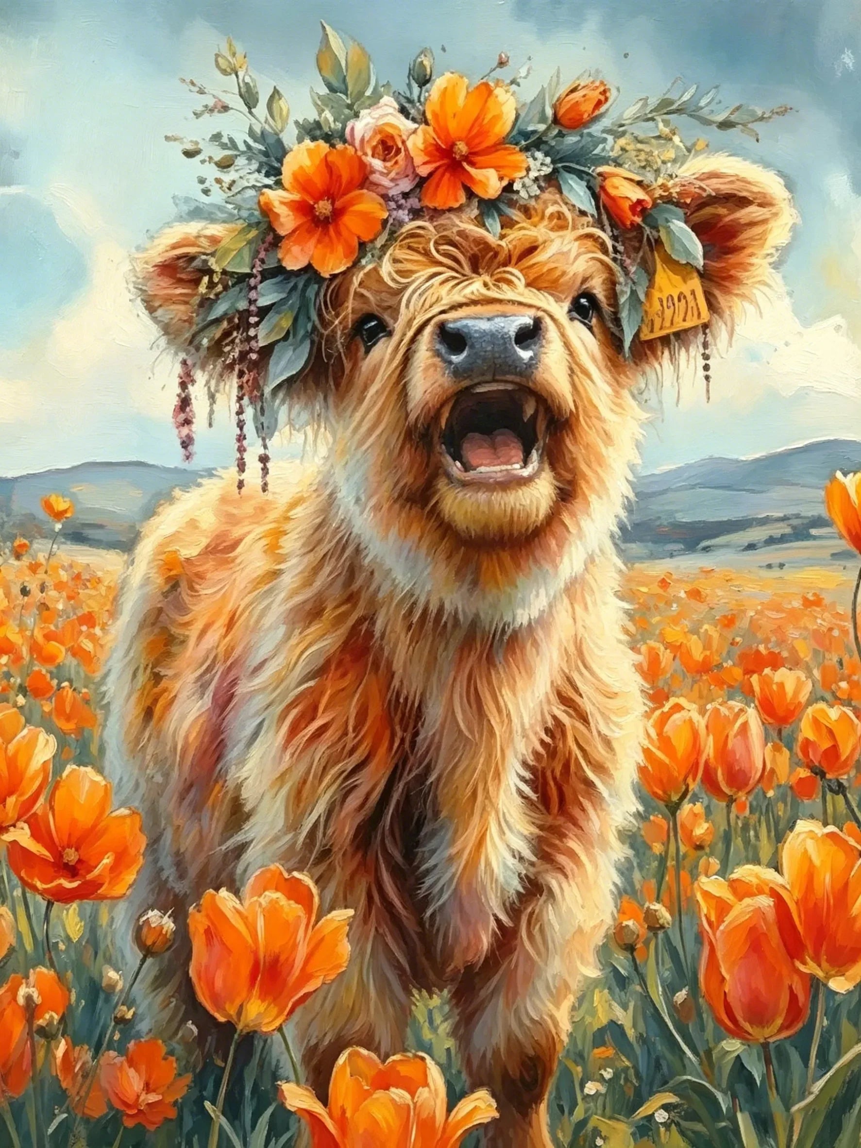 Cute Mountain Cattle Unframed Canvas Wall Art Poster Print For Home Living Room Bedroom Decor Gift