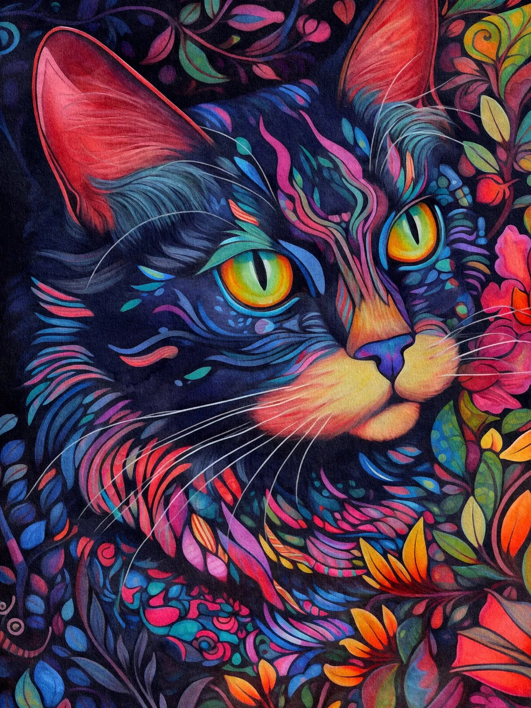 Floral Cats Unframed Canvas Print Poster Wall Art For Living Room Bedroom Home Decor And Gifts