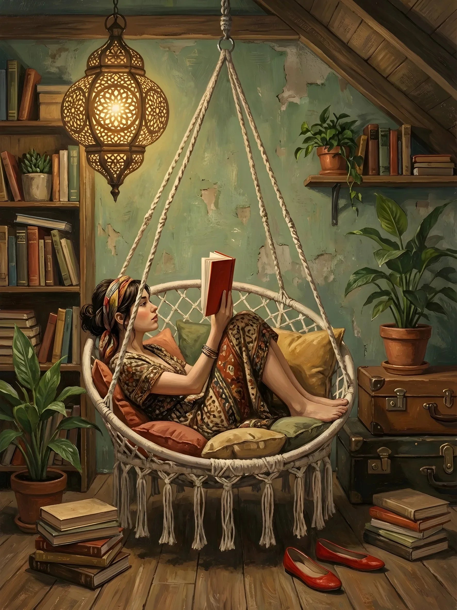 Vintage Reading Moment Scene Canvas Art Unframed Wall Poster Cozy Home Decoration for Bedroom Living Room & Perfect Gift