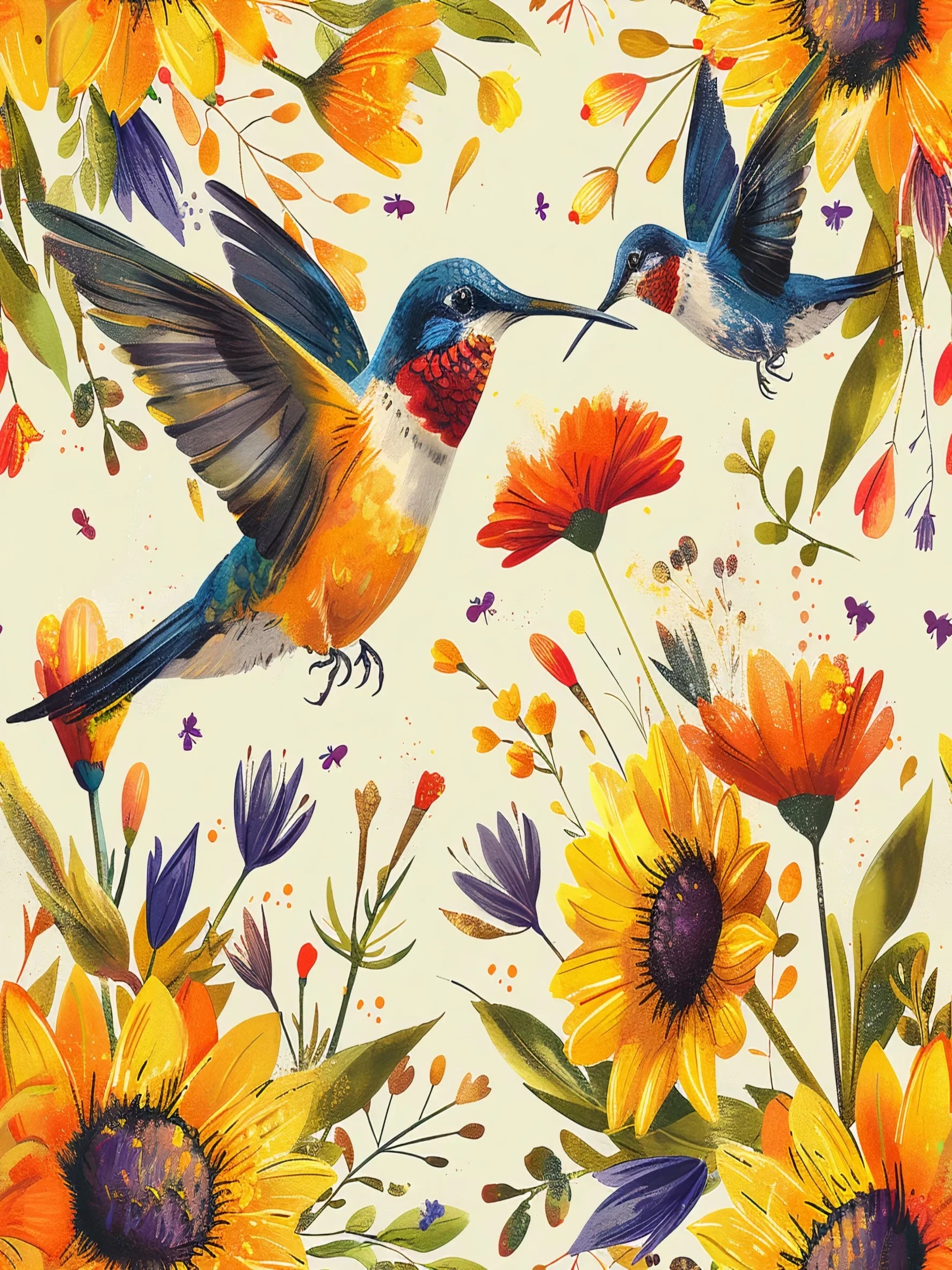 Spring Hummingbird Unframed Canvas Wall Art Print Poster Stylish Decoration for Living Room Bedroom Home & Lovely Present