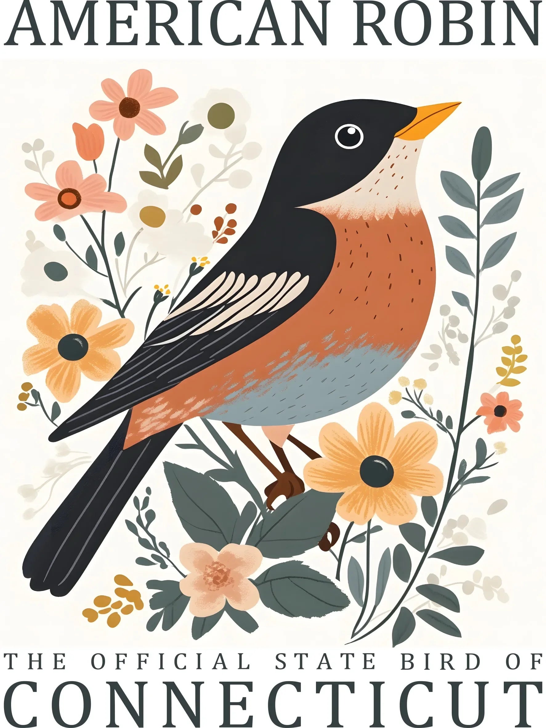 US State Birds Unframed Canvas Wall Art Poster Cozy Home Decor for Bedroom Living Room & Thoughtful Gift