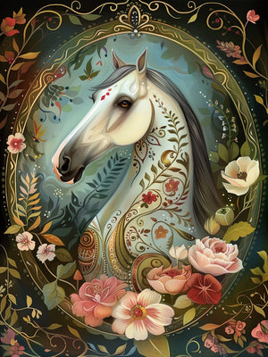 Retro Floral Horse Unframed Canvas Art Print Poster Wall Decor For Living Room Bedroom Home Decoration Ideal Gift