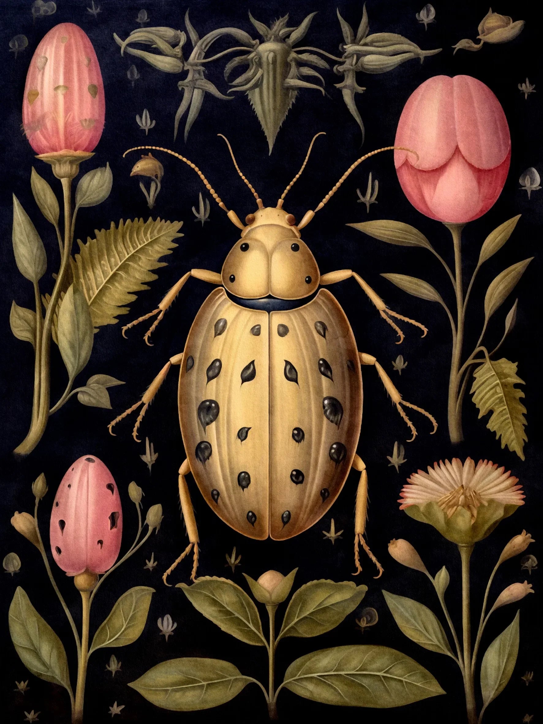 Botanical Beetles Retro Landscape Unframed Canvas Wall Art Poster Print For Home Living Room Bedroom Decor