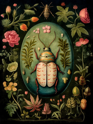 Botanical Beetles Retro Landscape Unframed Canvas Wall Art Poster Print For Home Living Room Bedroom Decor