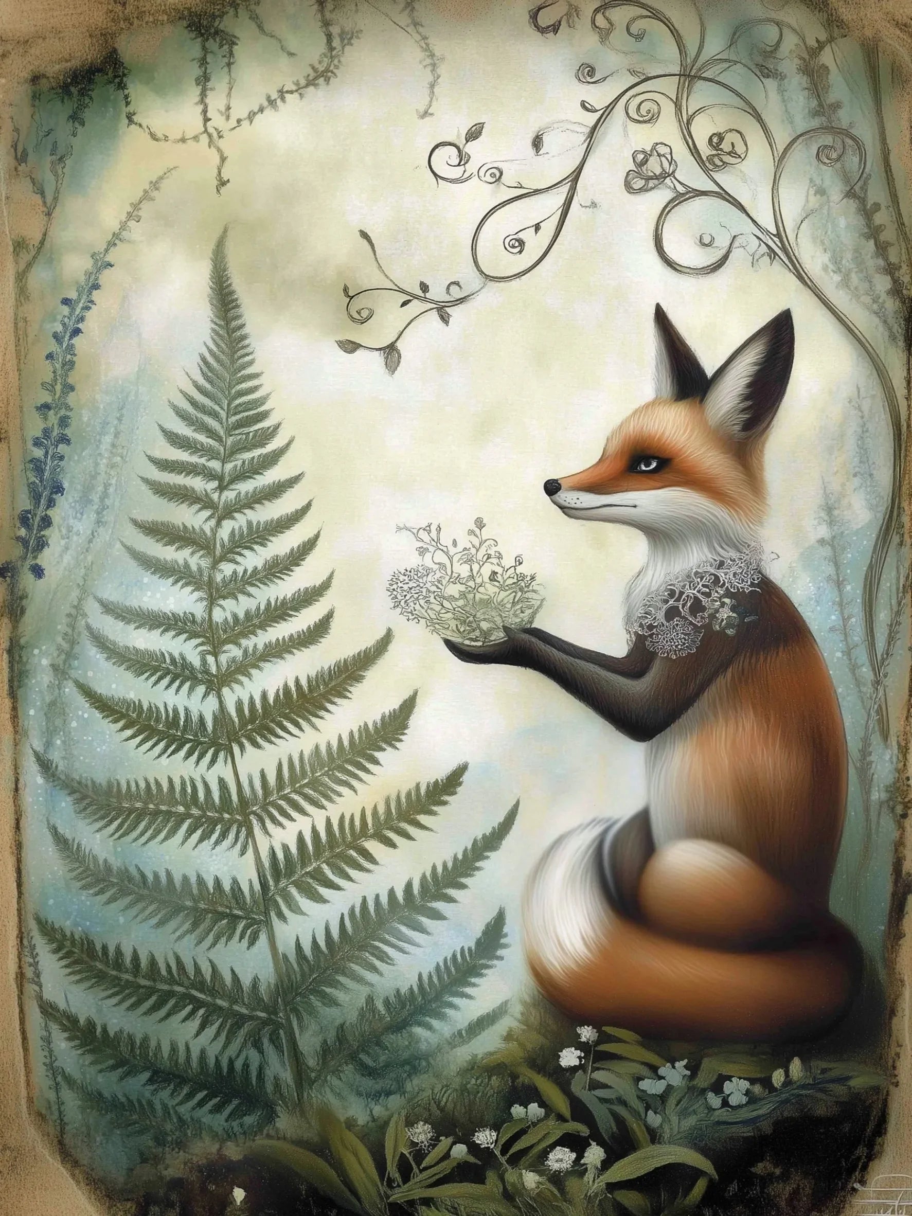 Fox & Fern Unframed Canvas Art Print Poster Warm Wall Decor for Living Room Bedroom & Beautiful Present