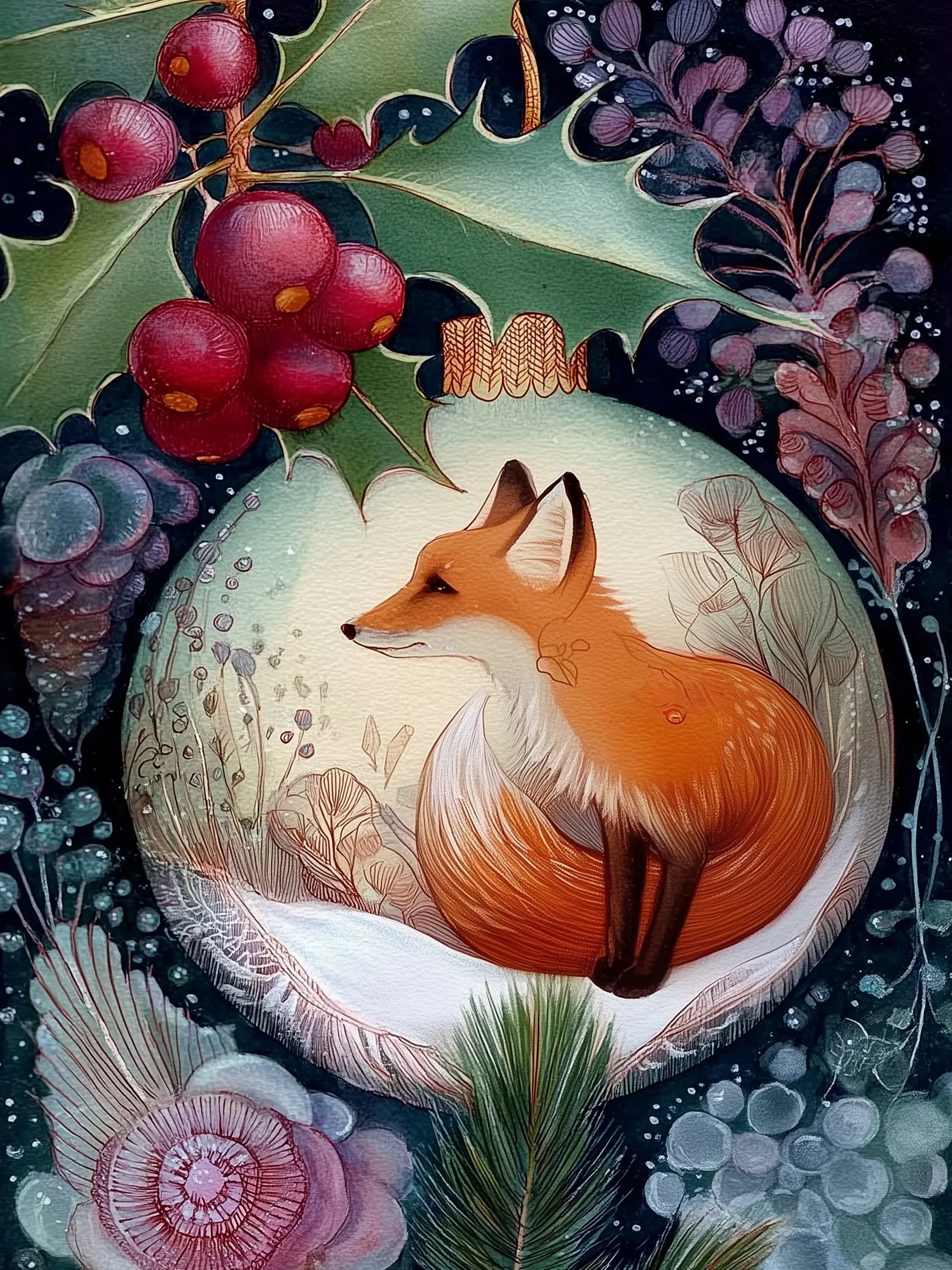 Animals in Christmas Baubles Canvas Unframed Wall Art Print Poster For Living Room Bedroom Home Decor Nice Gifts