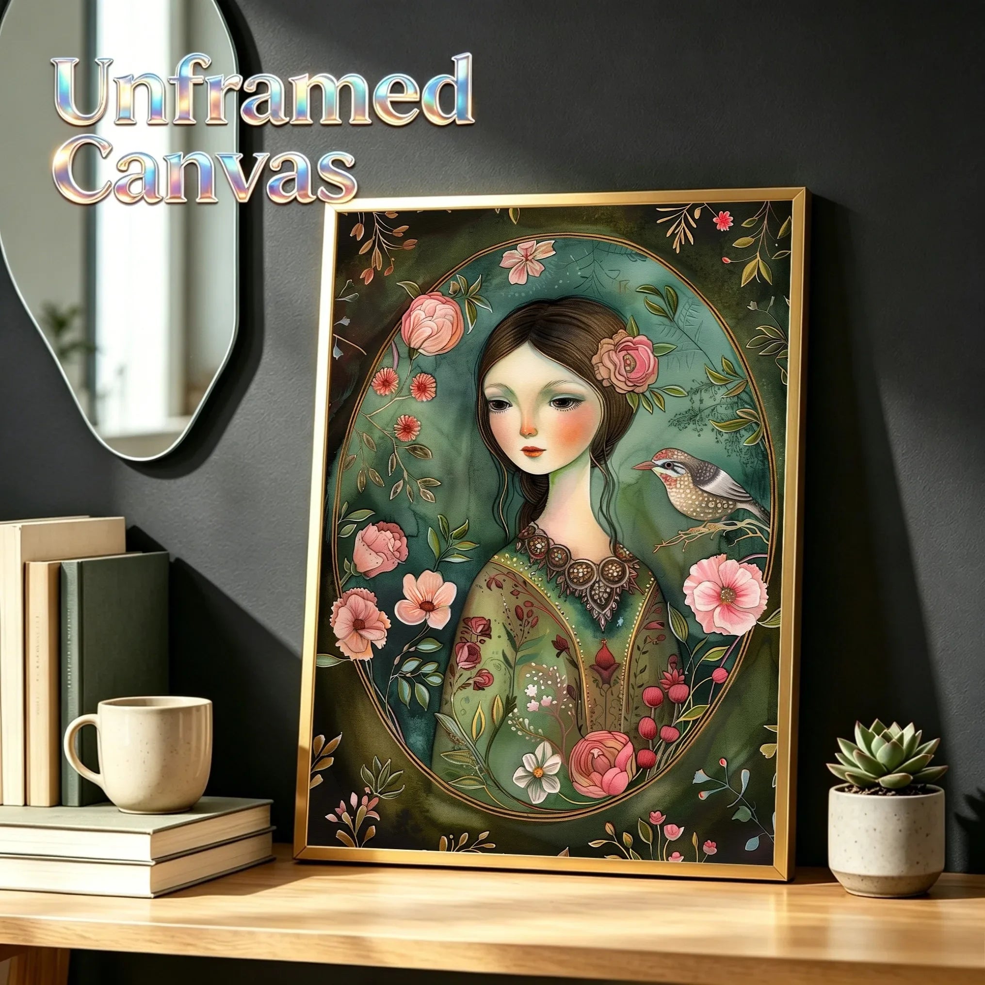 Unframed Canvas Floral Lady Art Print Poster Wall Art for Home Living Room Bedroom Decor & Perfect Present