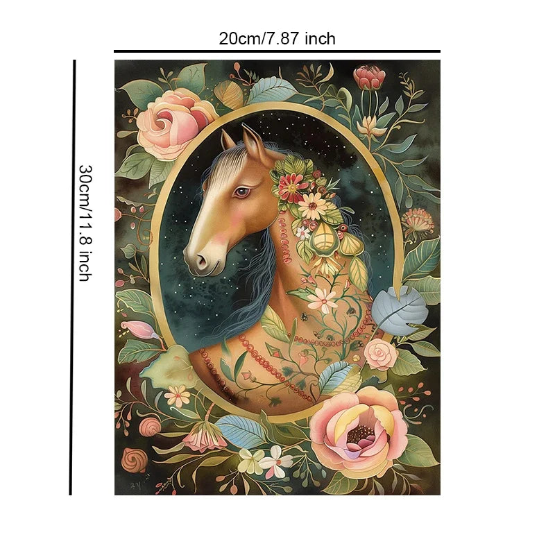 Retro Floral Horse Unframed Canvas Art Print Poster Wall Decor For Living Room Bedroom Home Decoration Ideal Gift