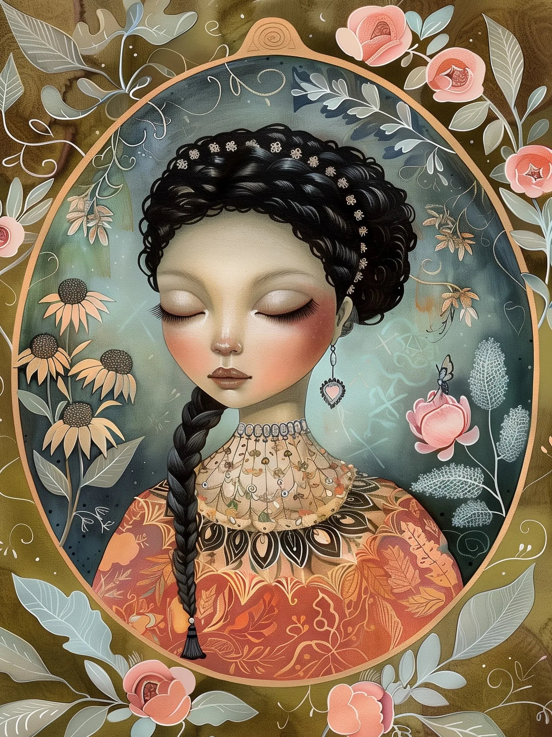 Unframed Canvas Floral Lady Art Print Poster Wall Art for Home Living Room Bedroom Decor & Perfect Present