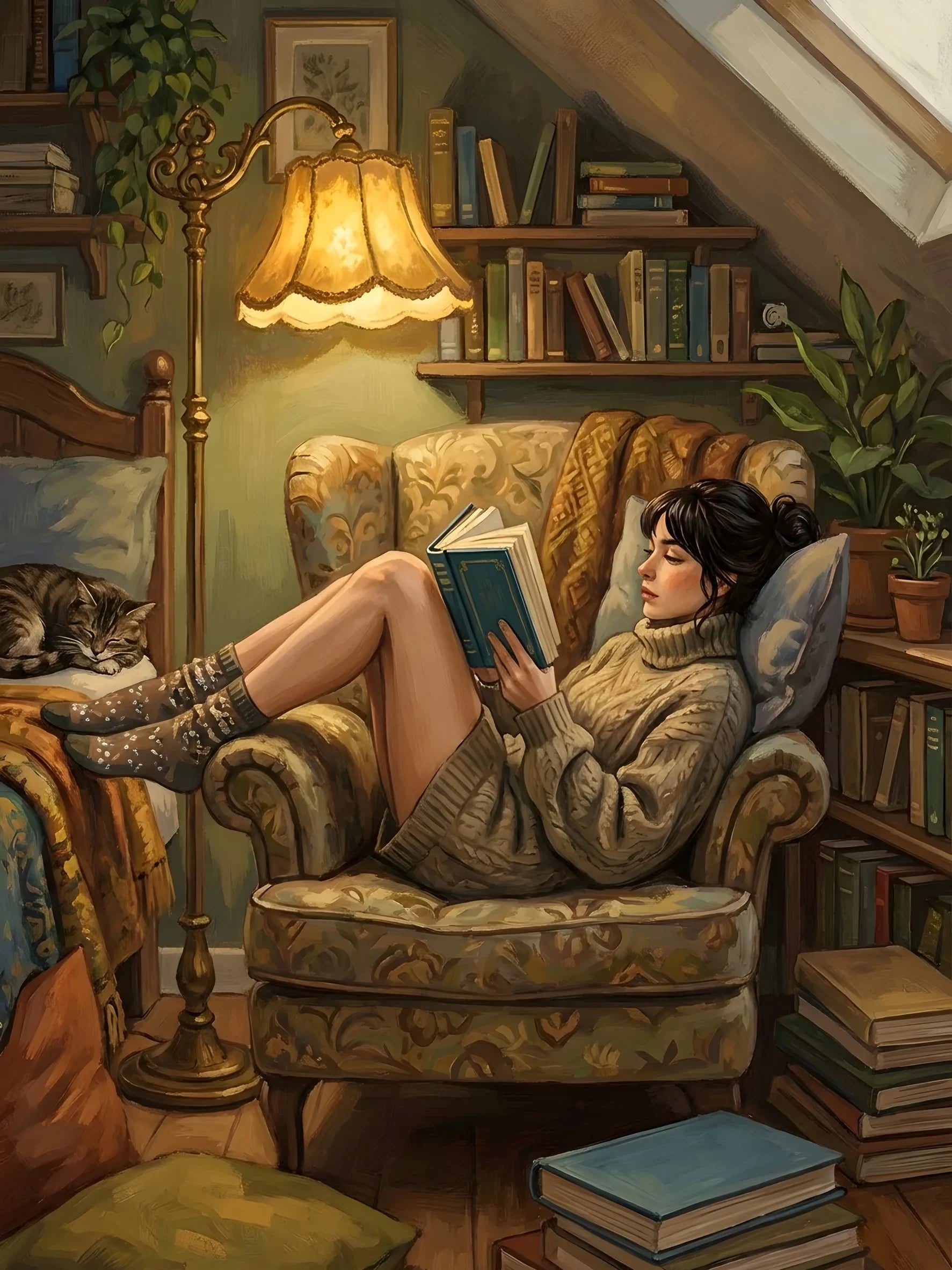 Vintage Reading Moment Scene Canvas Art Unframed Wall Poster Cozy Home Decoration for Bedroom Living Room & Perfect Gift