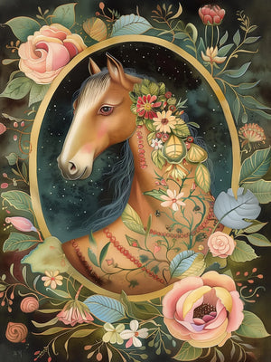Retro Floral Horse Unframed Canvas Art Print Poster Wall Decor For Living Room Bedroom Home Decoration Ideal Gift