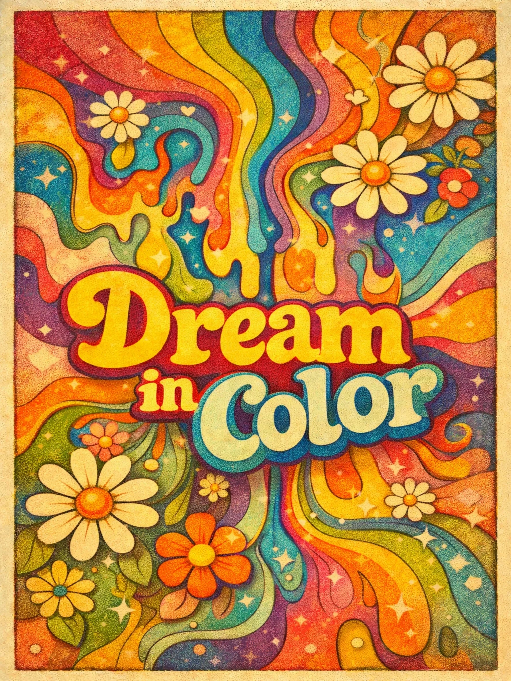 Groovy 70s Hippie Art Unframed Canvas Print Poster Wall Decor for Home Bedroom Living Room & Wonderful Present