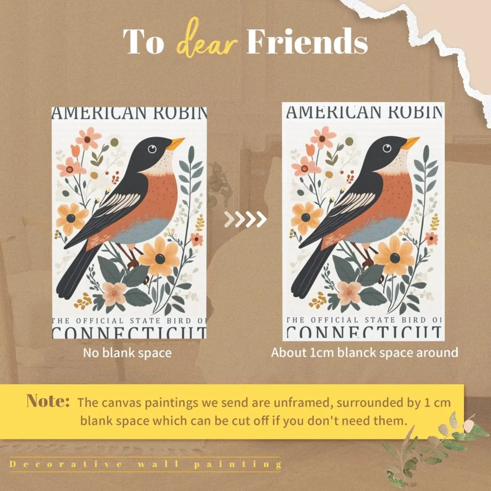US State Birds Unframed Canvas Wall Art Poster Cozy Home Decor for Bedroom Living Room & Thoughtful Gift