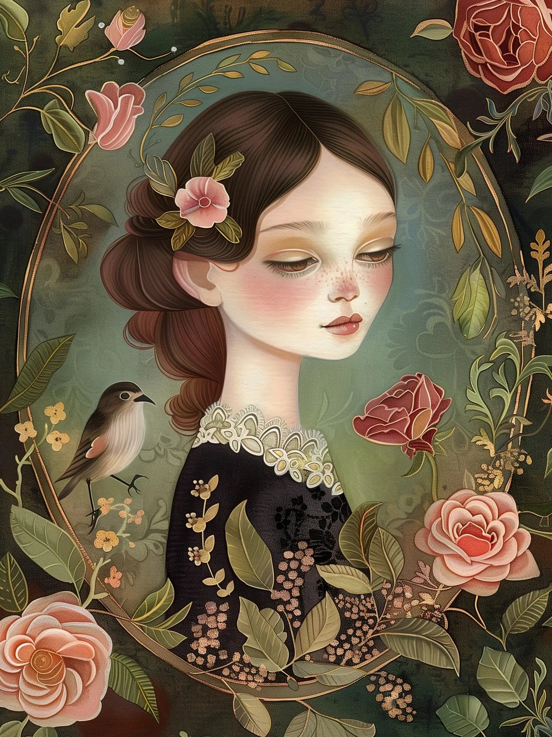 Unframed Canvas Floral Lady Art Print Poster Wall Art for Home Living Room Bedroom Decor & Perfect Present