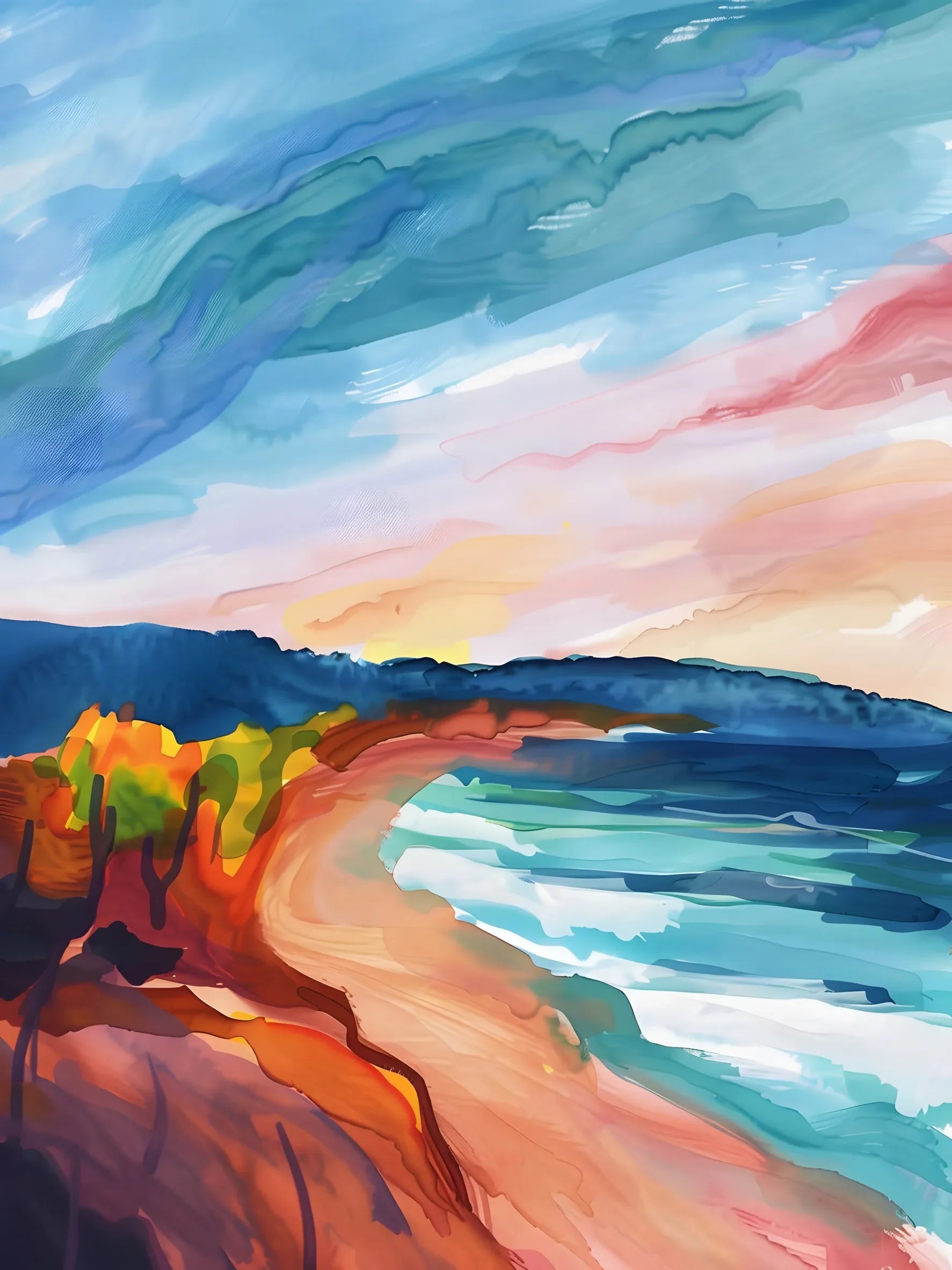 Wall Art Canvas Poster Print Unframed Abstract Watercolor Landscape For Home Living Room Bedroom Decor Gift Idea