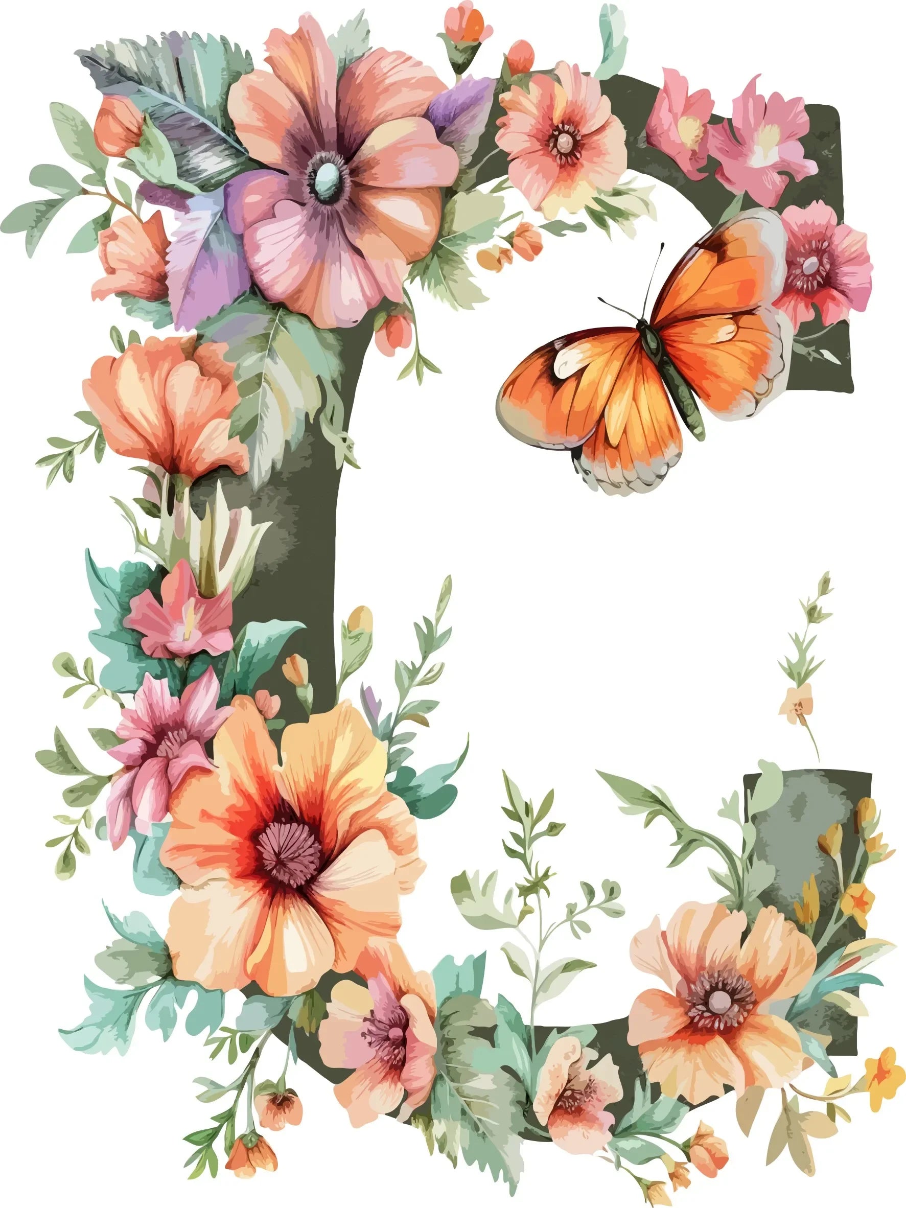 Watercolor Floral Alphabet Canvas Print Unframed Wall Art Poster Home Decoration for Bedroom Living Room & Great Gift Idea