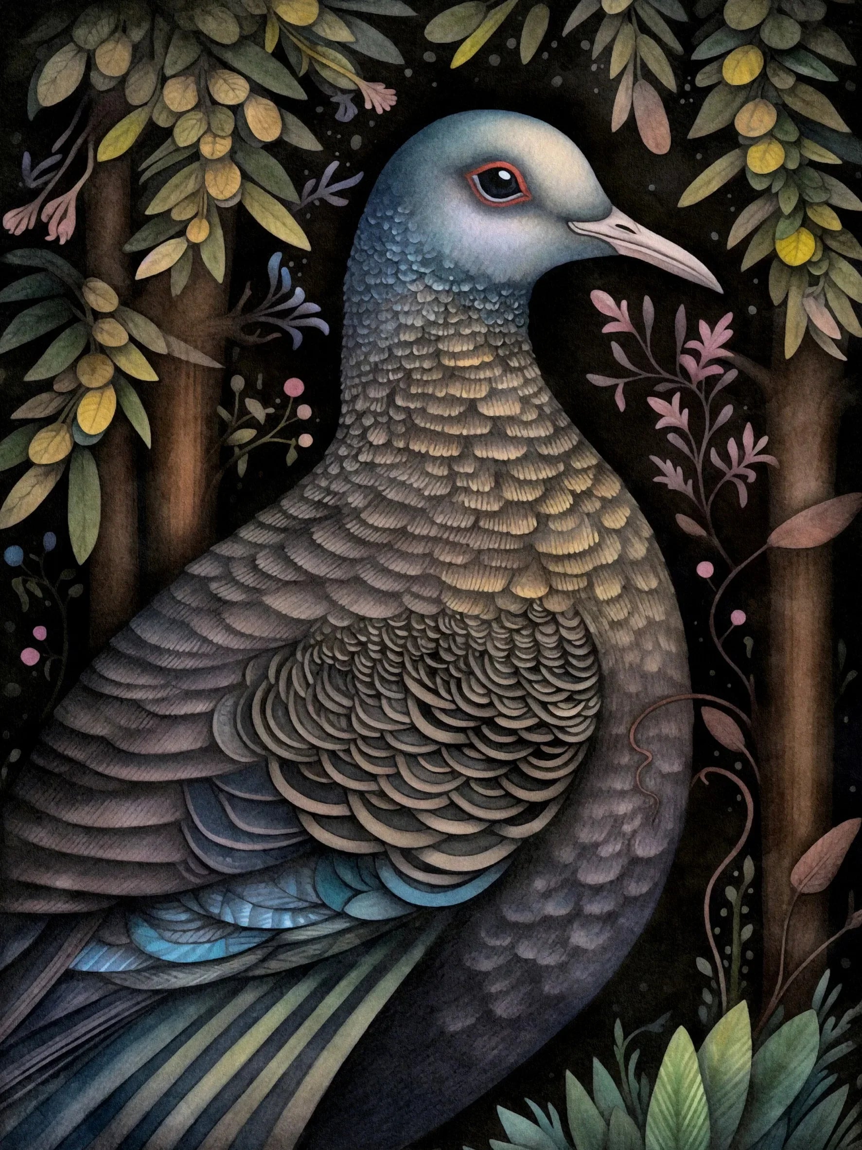 Dark Garden Birds Retro Style Unframed Canvas Print Wall Art Poster For Home Living Room Bedroom Decor Gifts