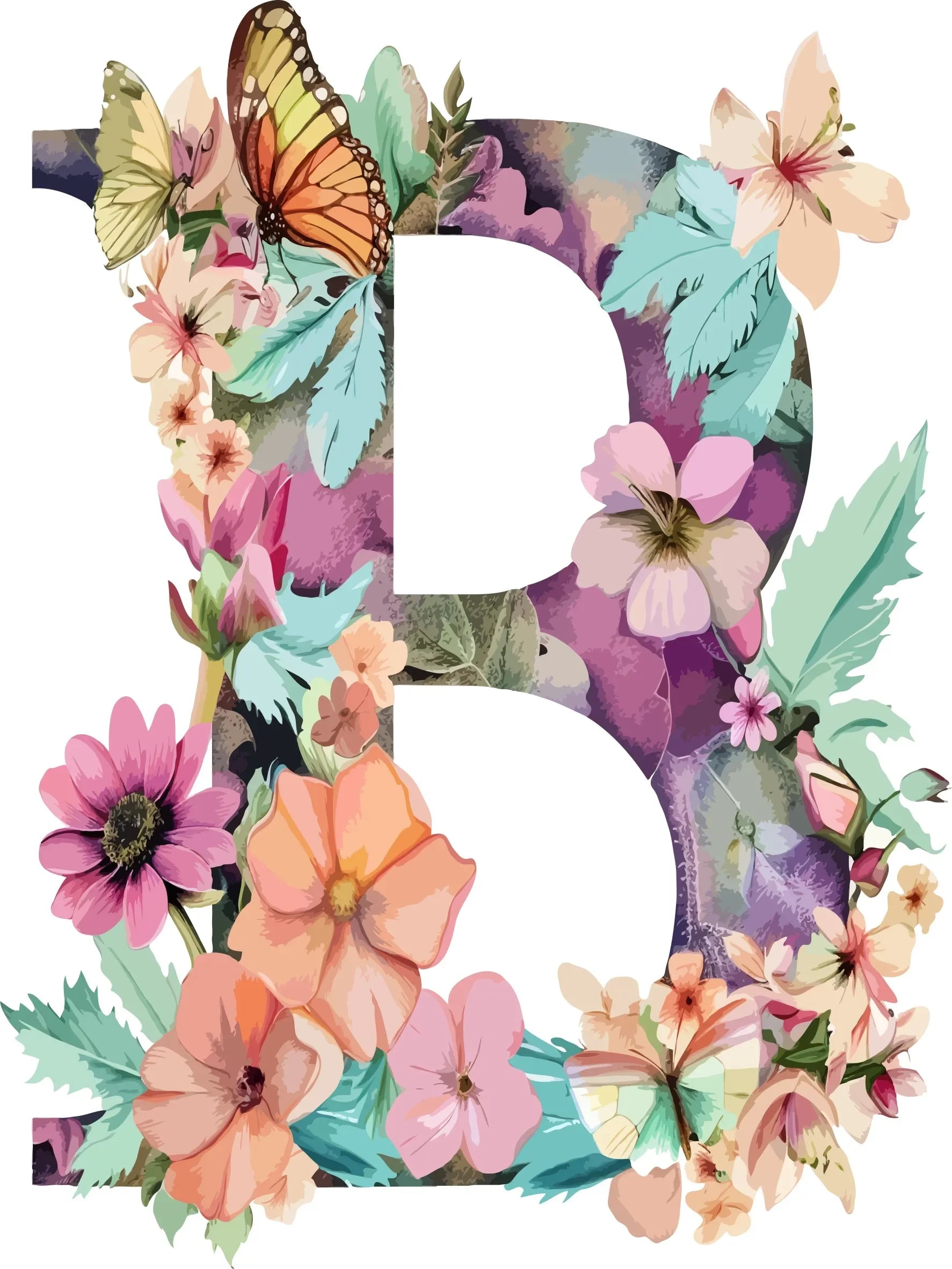 Watercolor Floral Alphabet Canvas Print Unframed Wall Art Poster Home Decoration for Bedroom Living Room & Great Gift Idea